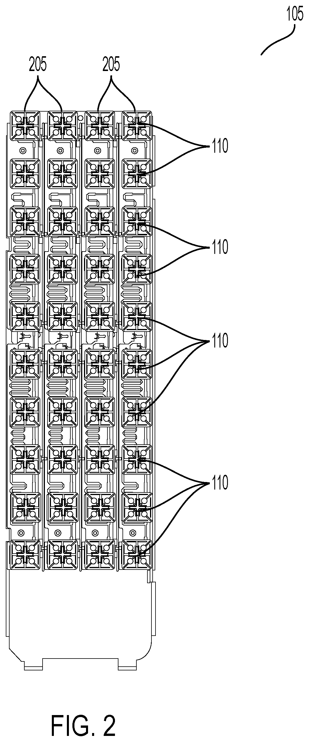 Patent US12562500 Figure 2 – Multi-layer feedboard for 8T8R antenna array within compact antenna