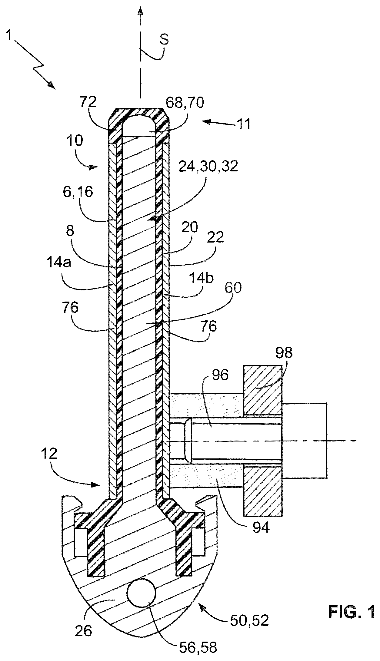 Patent US12562526 Figure 1 – Contact pin with a cooling channel system and electrical plug with such a contact pin