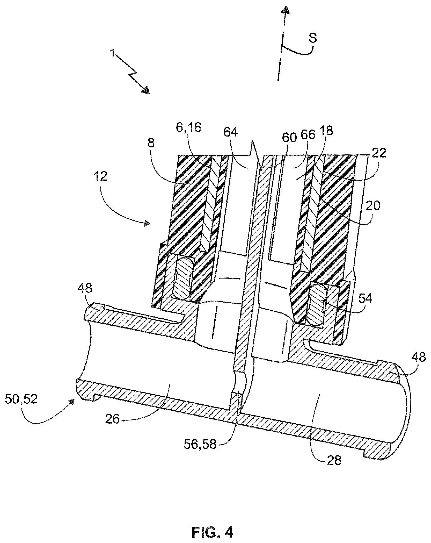 Patent US12562526 Figure 4 – Contact pin with a cooling channel system and electrical plug with such a contact pin