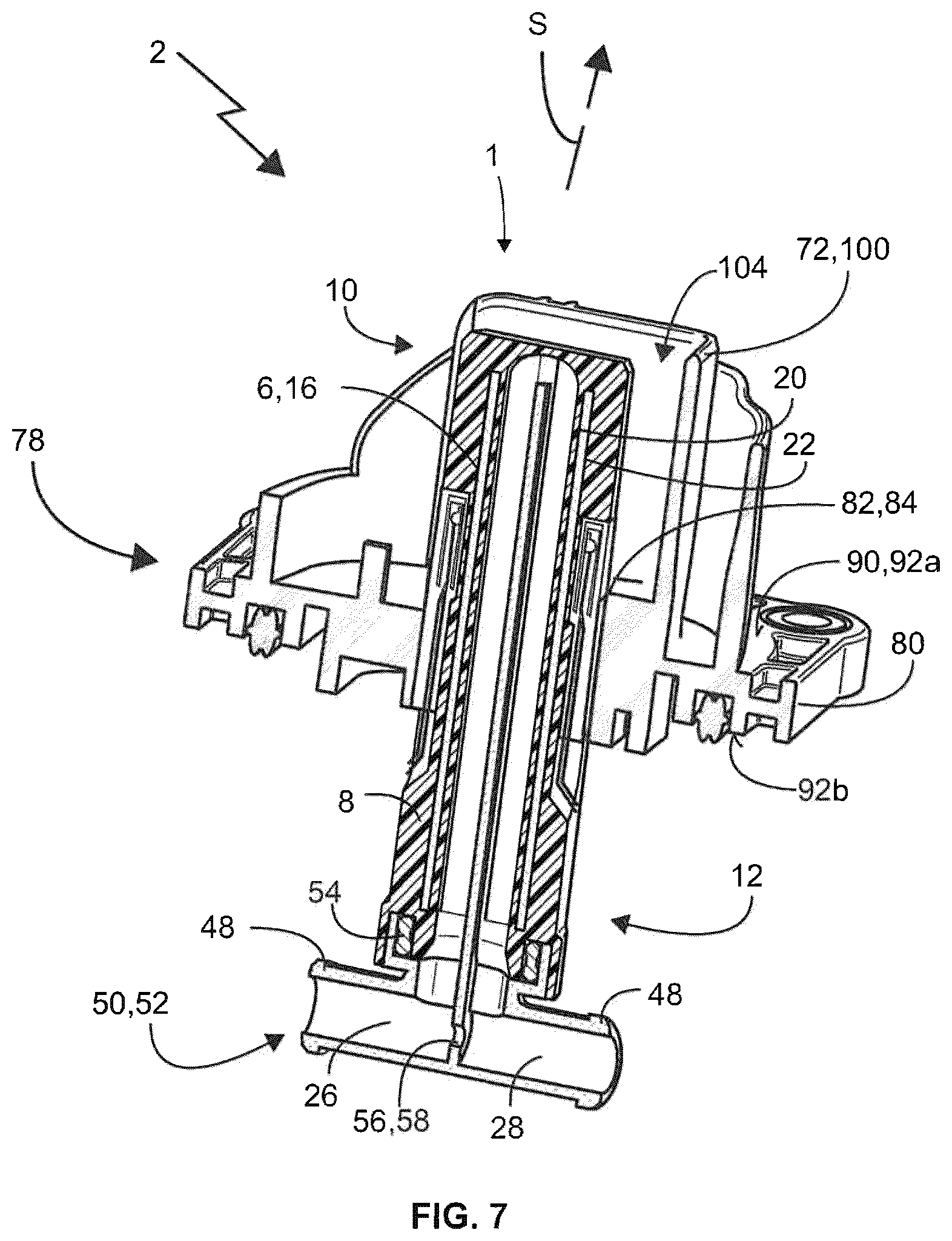 Patent US12562526 Figure 7 – Contact pin with a cooling channel system and electrical plug with such a contact pin