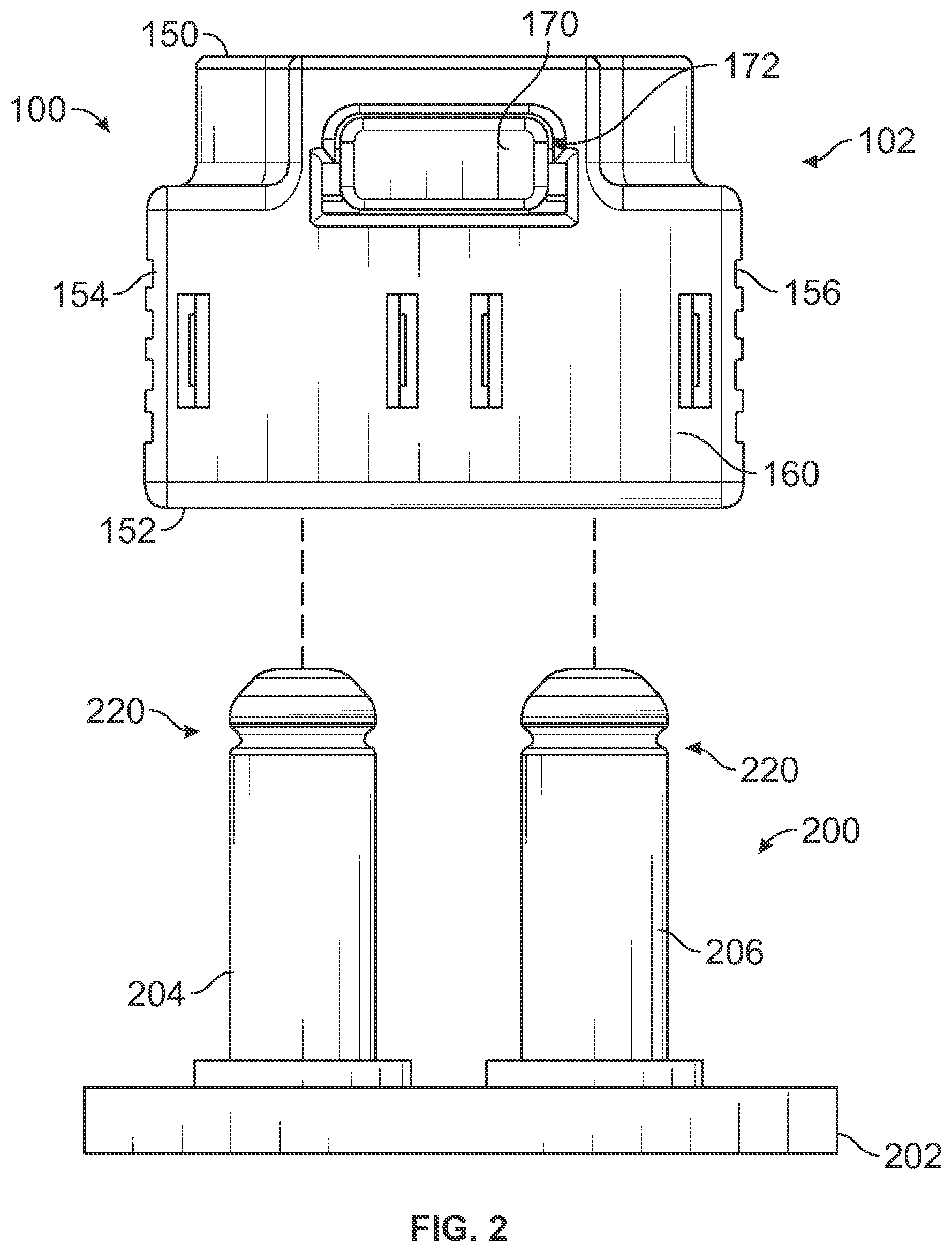 Patent US12562527 Figure 2 – Socket connector for a connector system having a latch for latching to a pin coupled to the socket connector