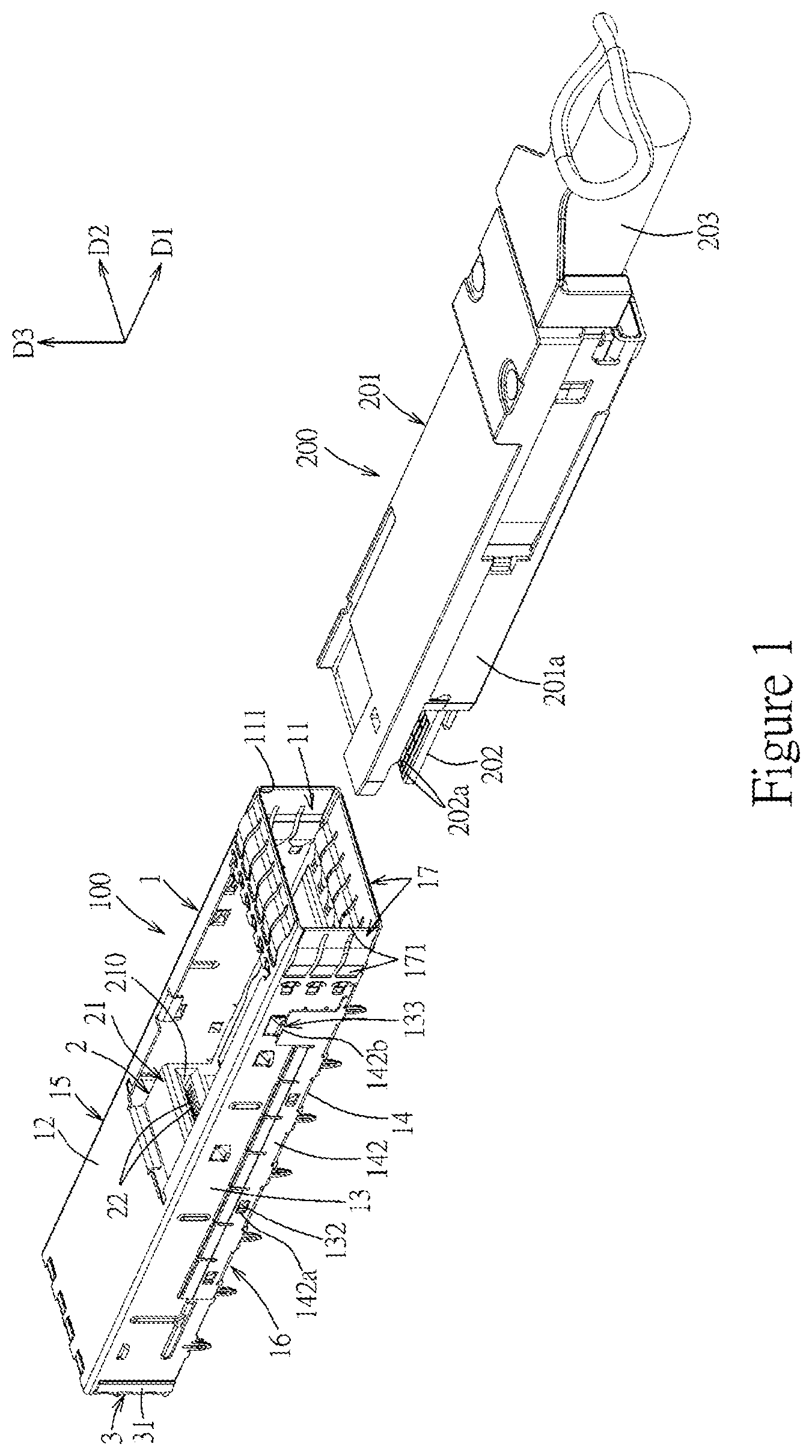 Patent US12562532 Figure 1 – Connector assembly