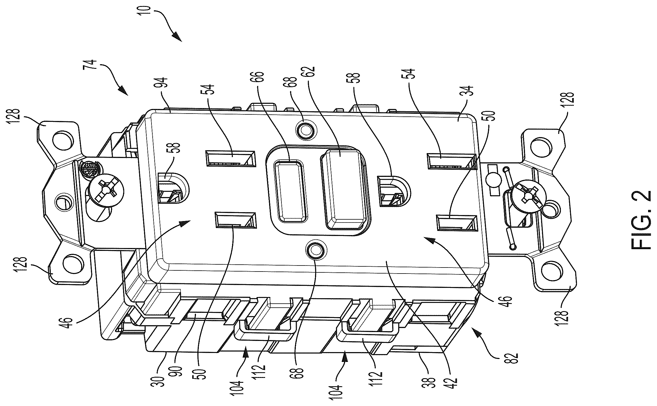Patent US12562536 Figure 2 – Ground fault circuit interrupters and connectors for use with same
