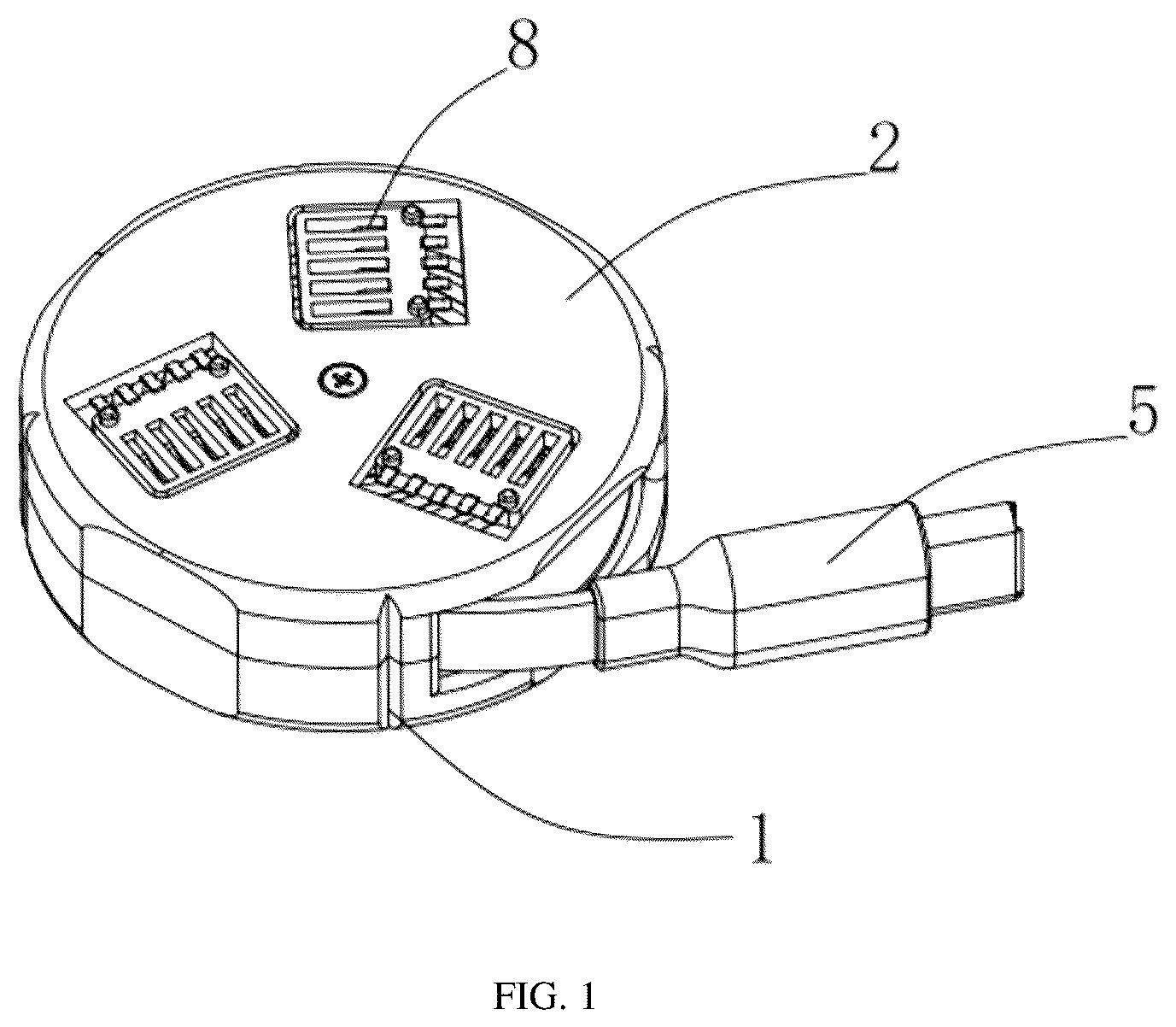 Patent US12562537 Figure 1 – Retractable data cable module and system