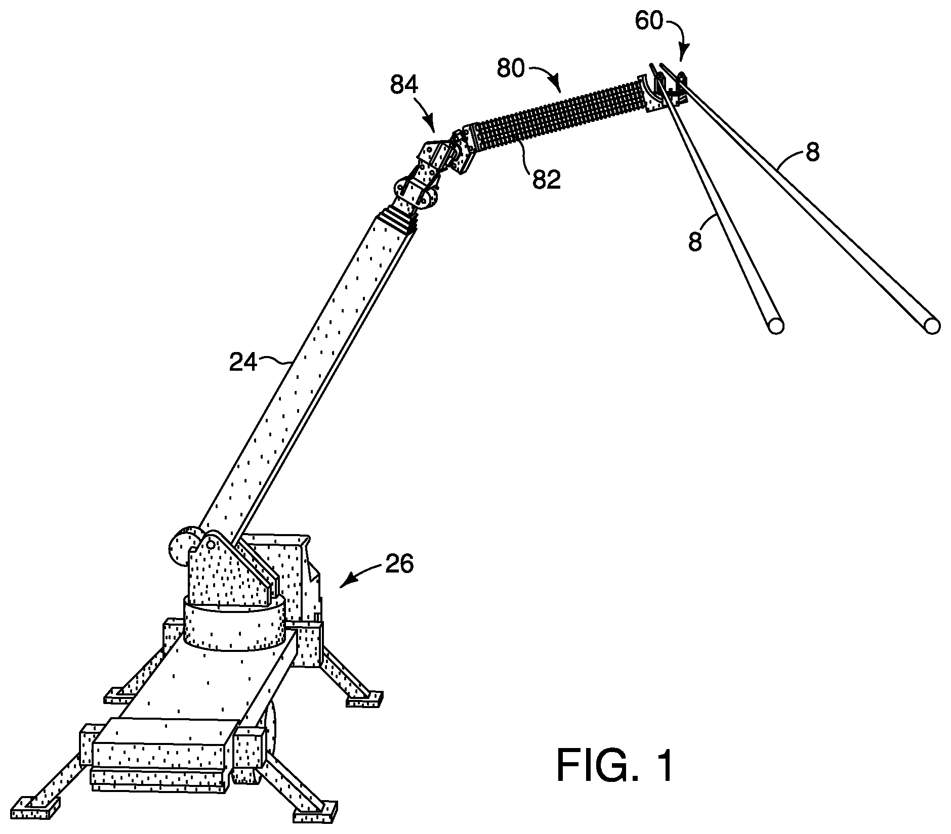 Patent US12562555 Figure 1 – Apparatus, system and method for lifting and manipulating conductors