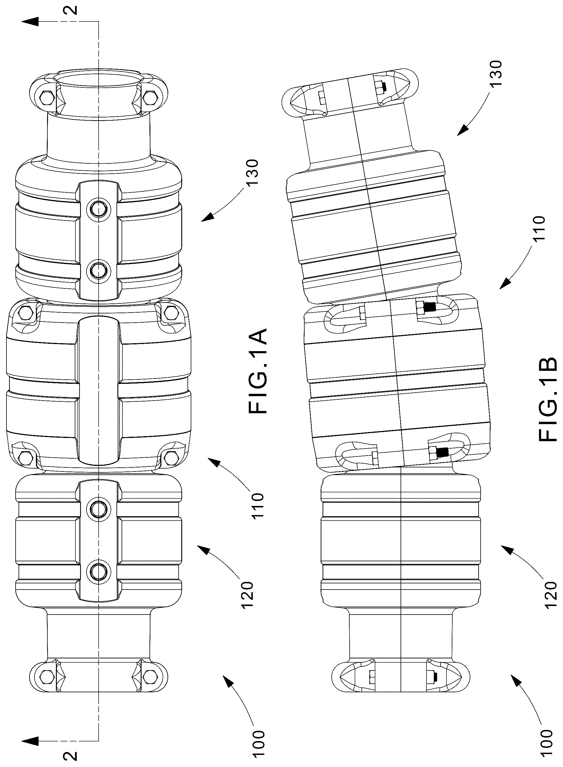 Patent US12562558 Figure 1 – Segmented bend restrictor system with full disassembly capability