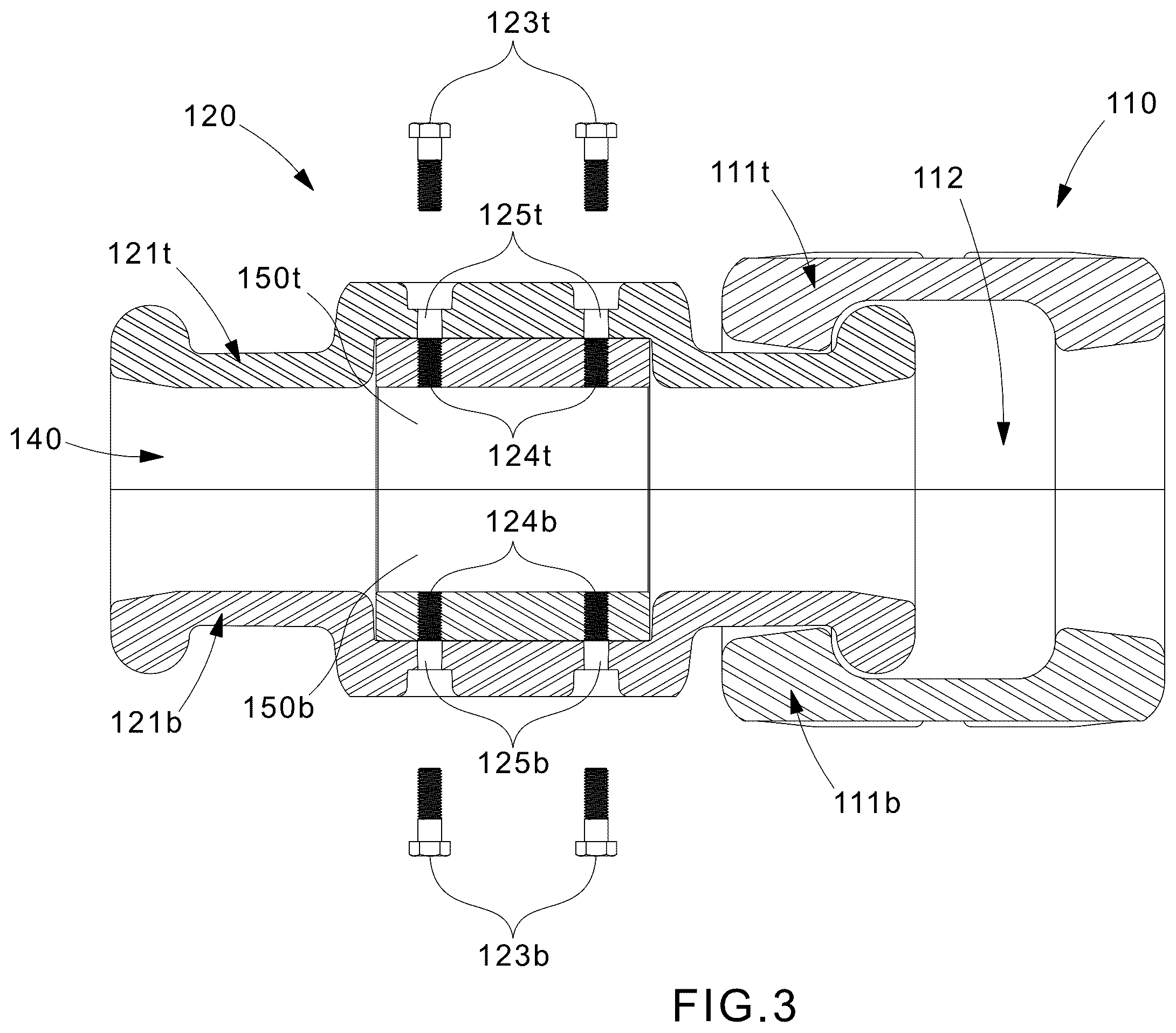 Patent US12562558 Figure 3 – Segmented bend restrictor system with full disassembly capability