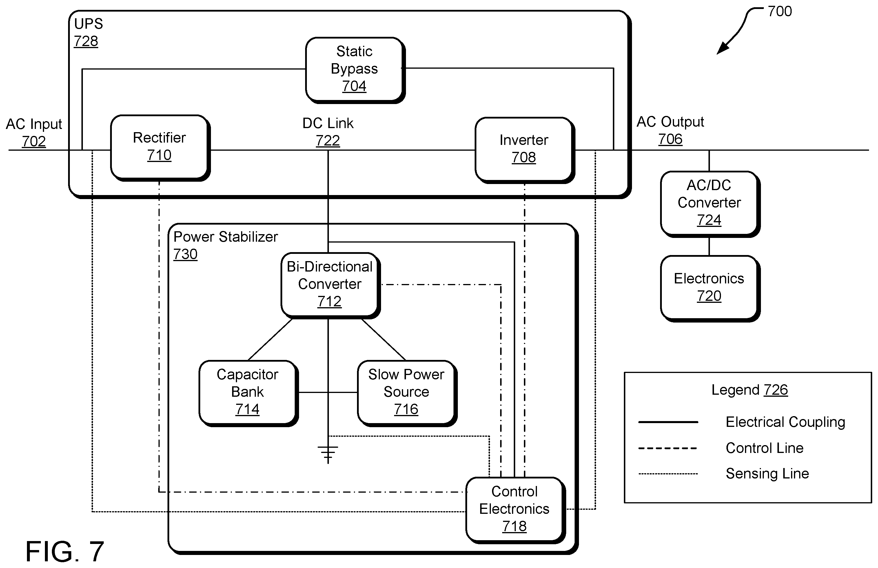 Patent US12562573 Figure 7 – Power stabilization using energy storage