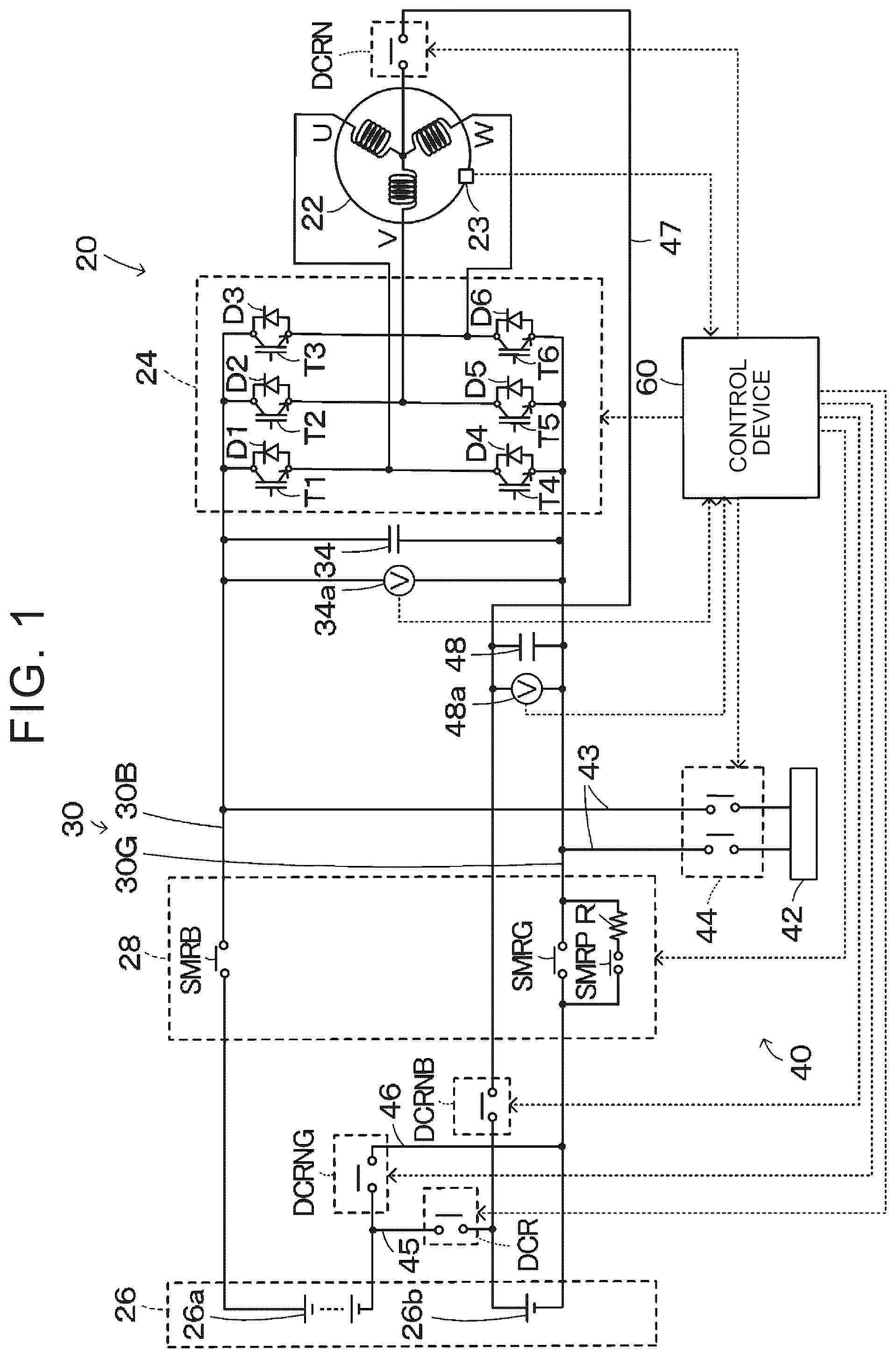Patent US12562582 Figure 1 – Power supply device charging power storage device based on voltage comparison