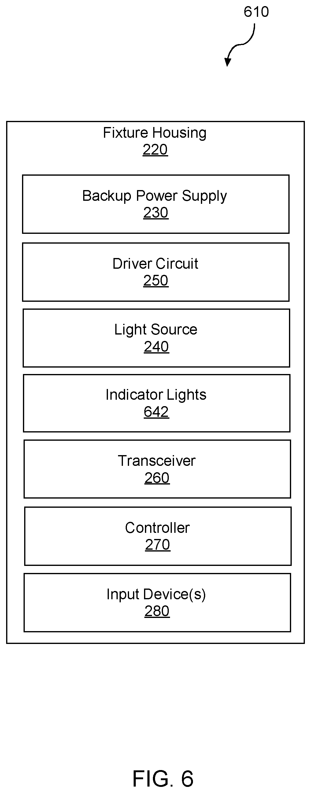 Patent US12562586 Figure 6 – Emergency lighting system