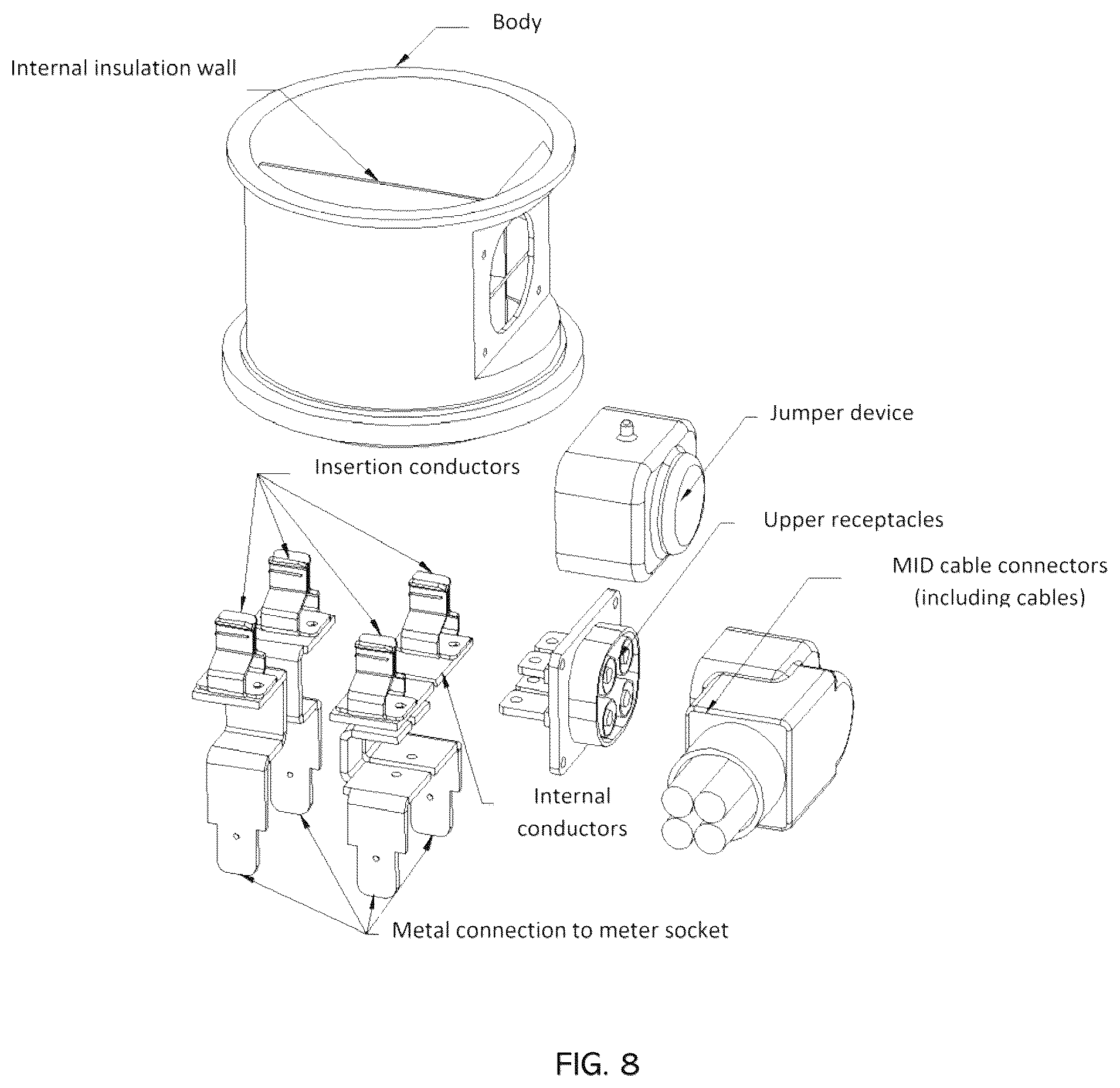 Patent US12562587 Figure 8 – Smart meter socket adapter for connecting batter energy storage system