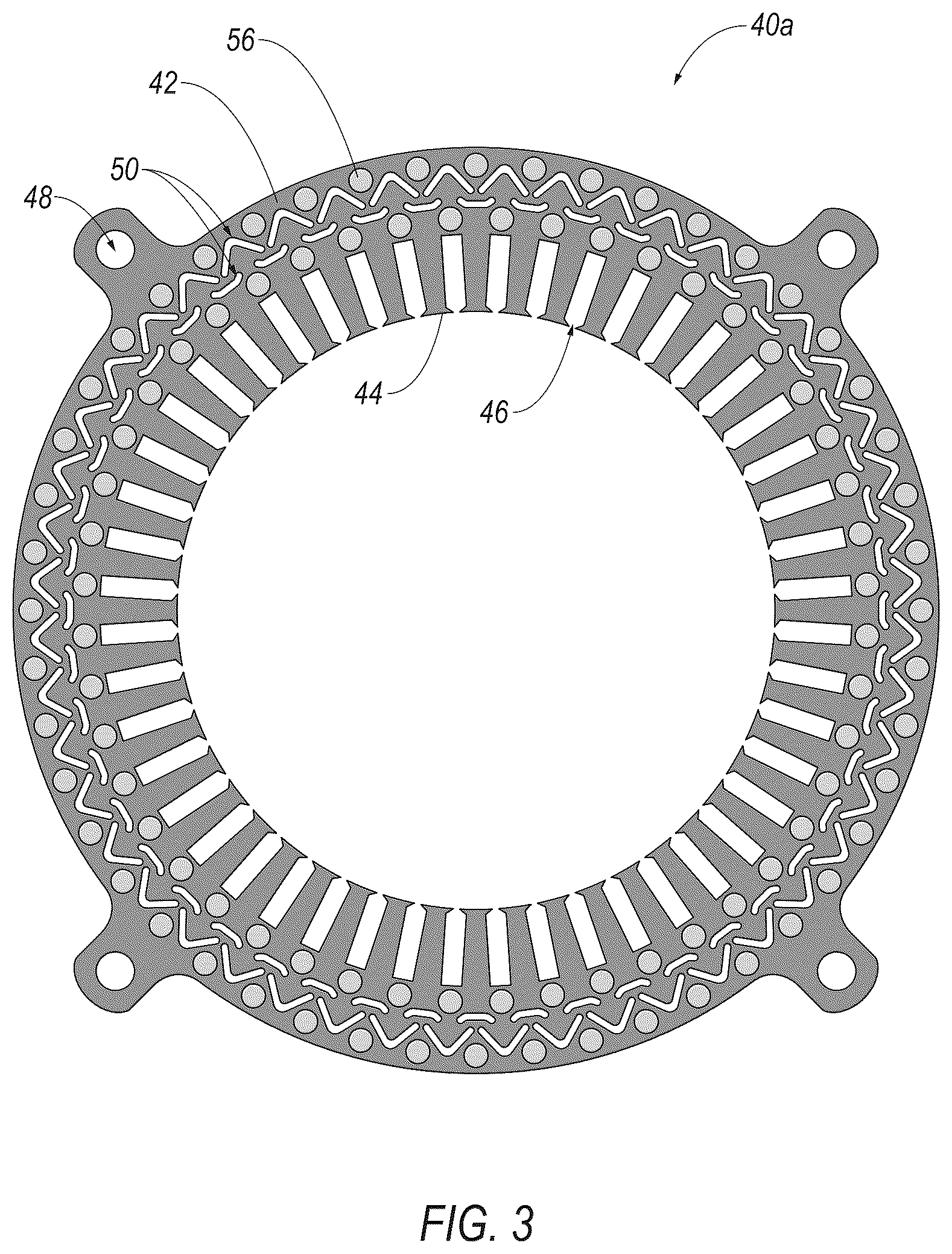 Patent US12562607 Figure 3 – Laminate for stator core with fluid containment feature
