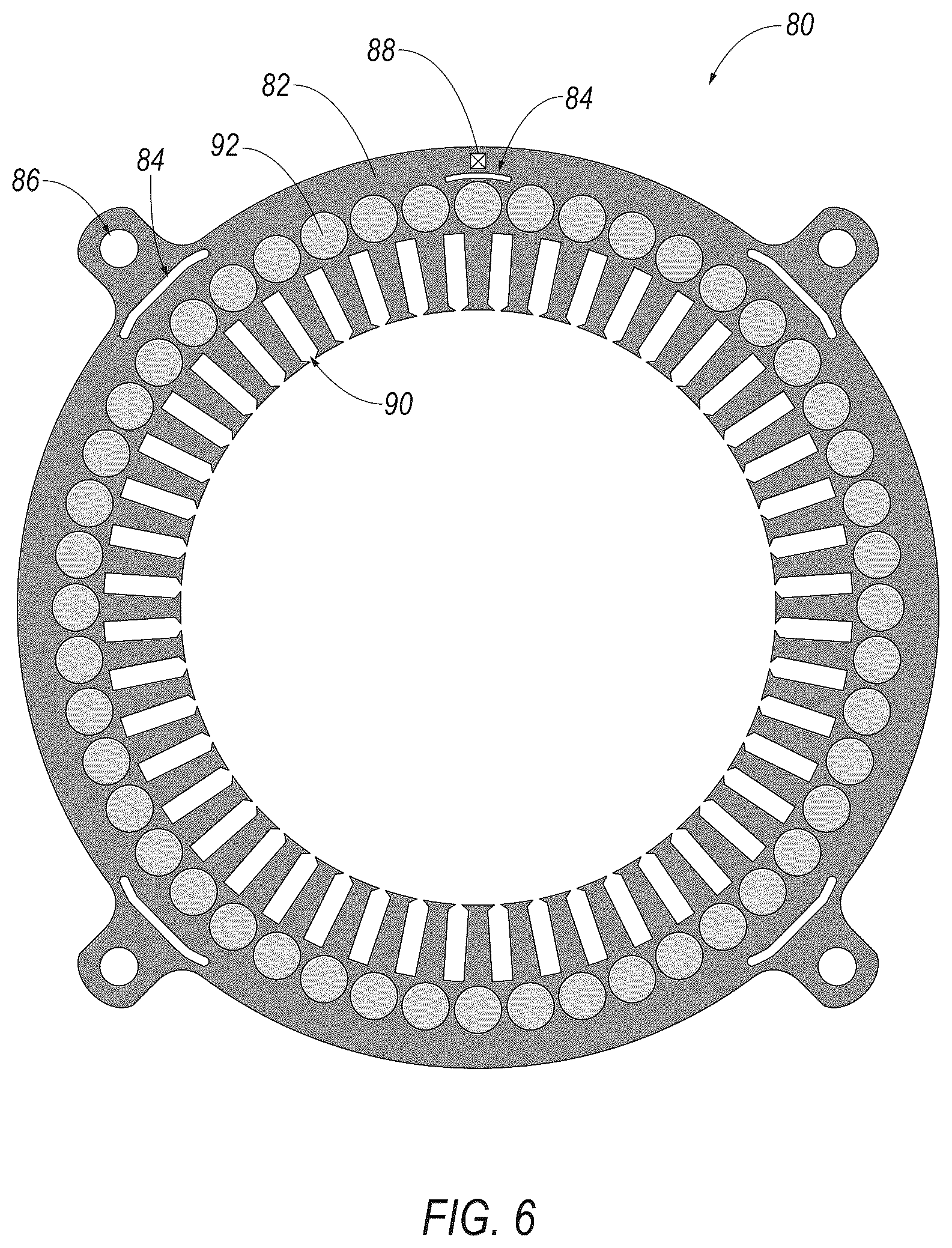 Patent US12562607 Figure 7 – Laminate for stator core with fluid containment feature