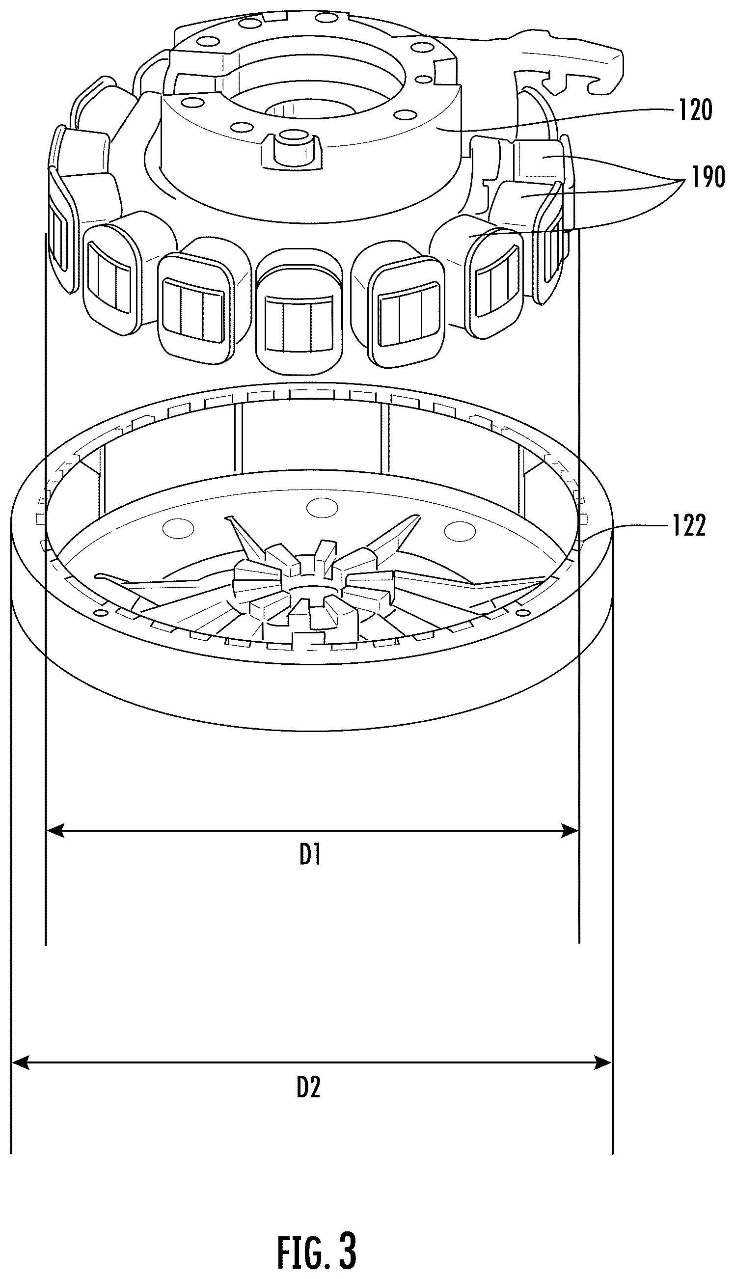 Patent US12562608 Figure 3 – Motor assembly for an appliance including a finger grip