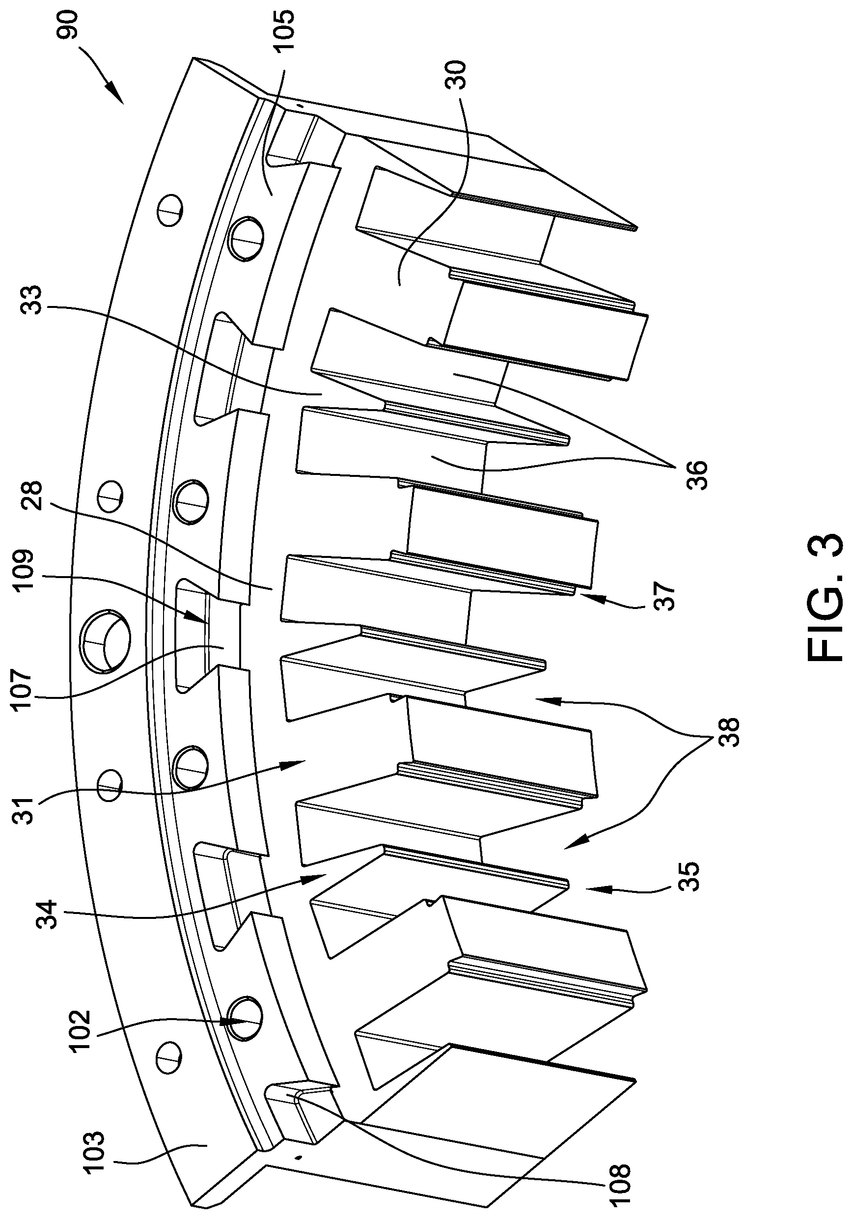 Patent US12562612 Figure 3 – End winding support bracket