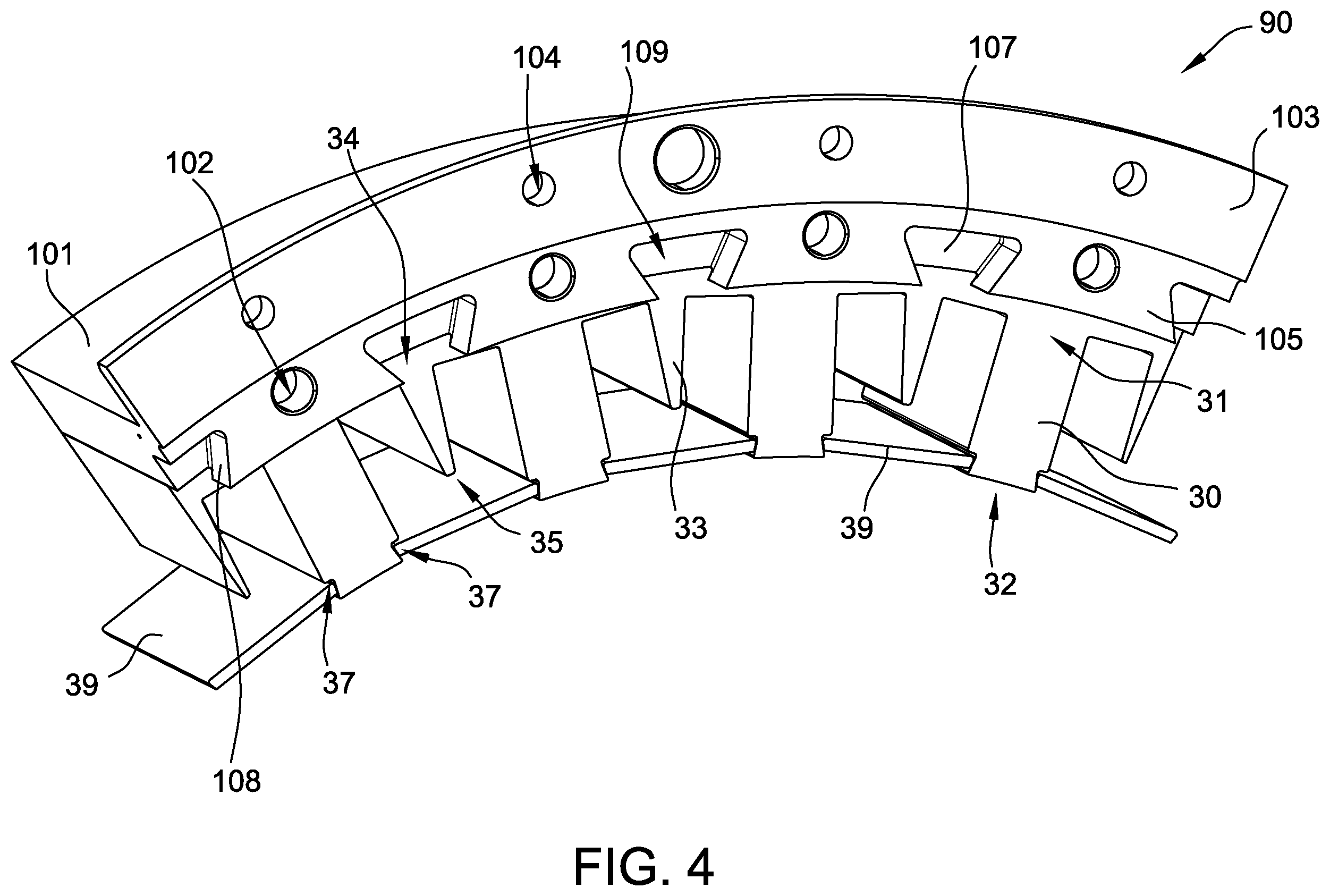 Patent US12562612 Figure 4 – End winding support bracket