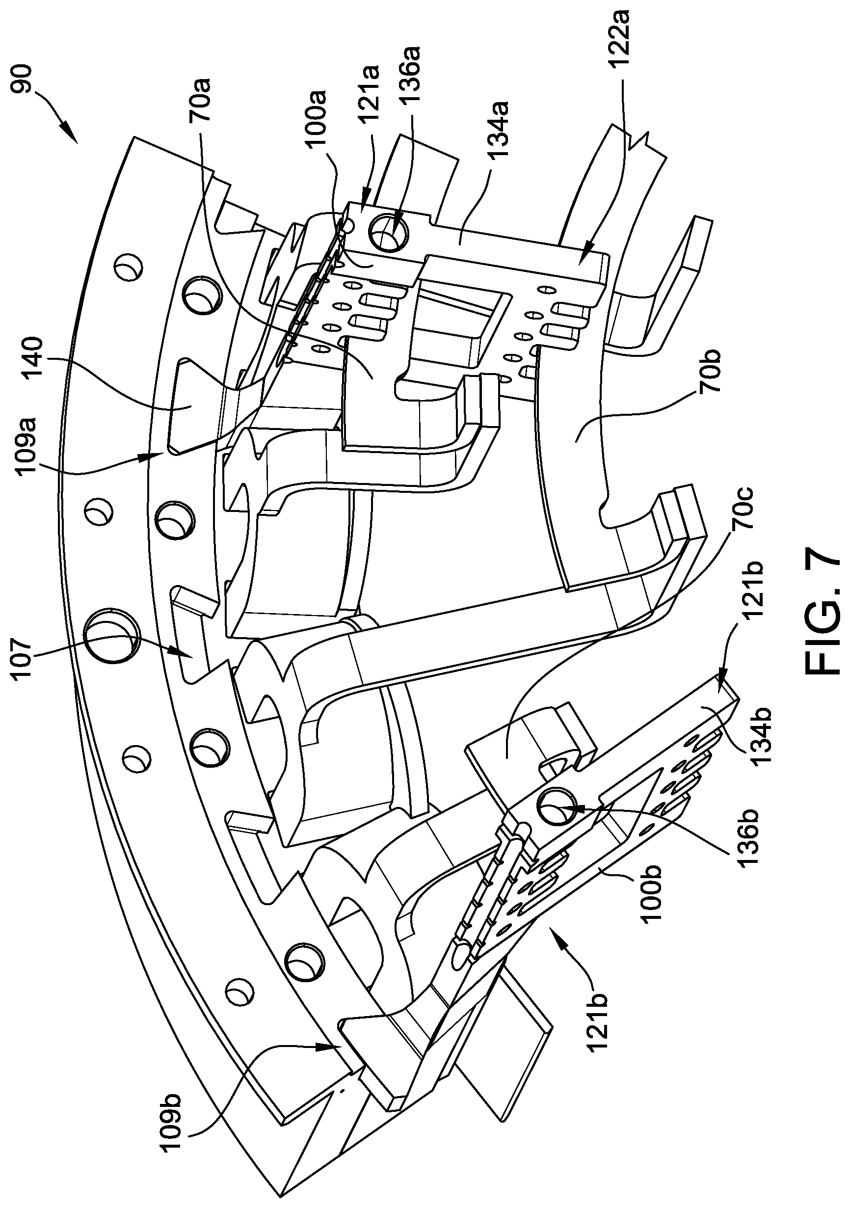 Patent US12562612 Figure 7 – End winding support bracket