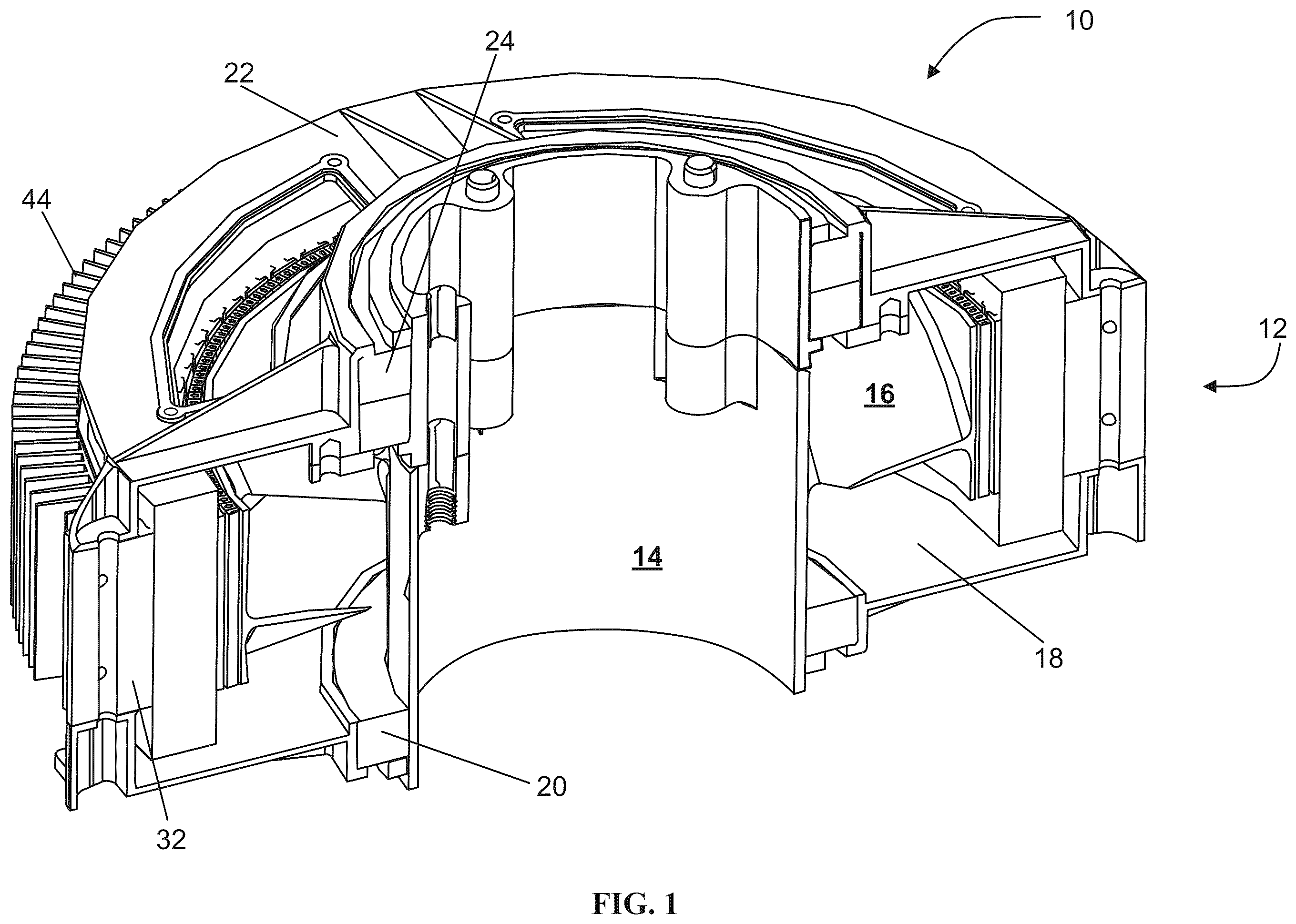 Patent US12562614 Figure 1 – Structural stator core