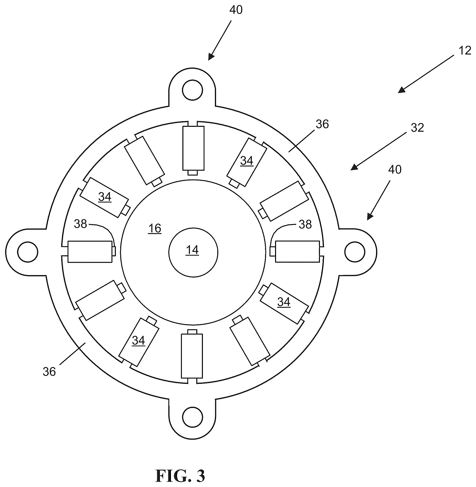 Patent US12562614 Figure 3 – Structural stator core