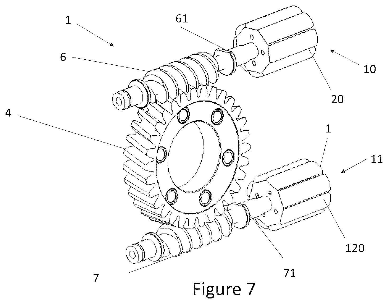 Patent US12562618 Figure 7 – Dual motor drive assembly