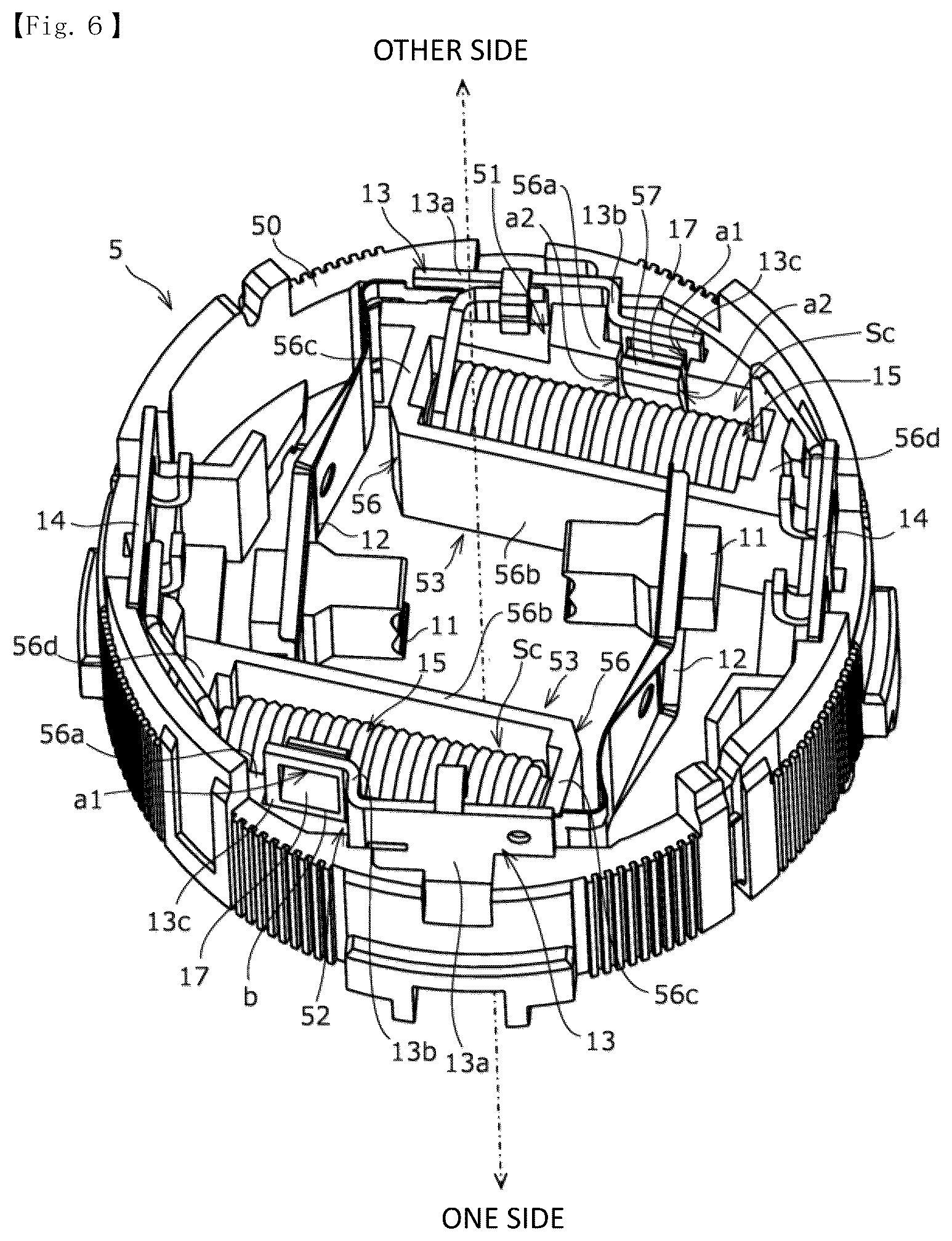Patent US12562627 Figure 5 – Fixing structure of choke coil and motor