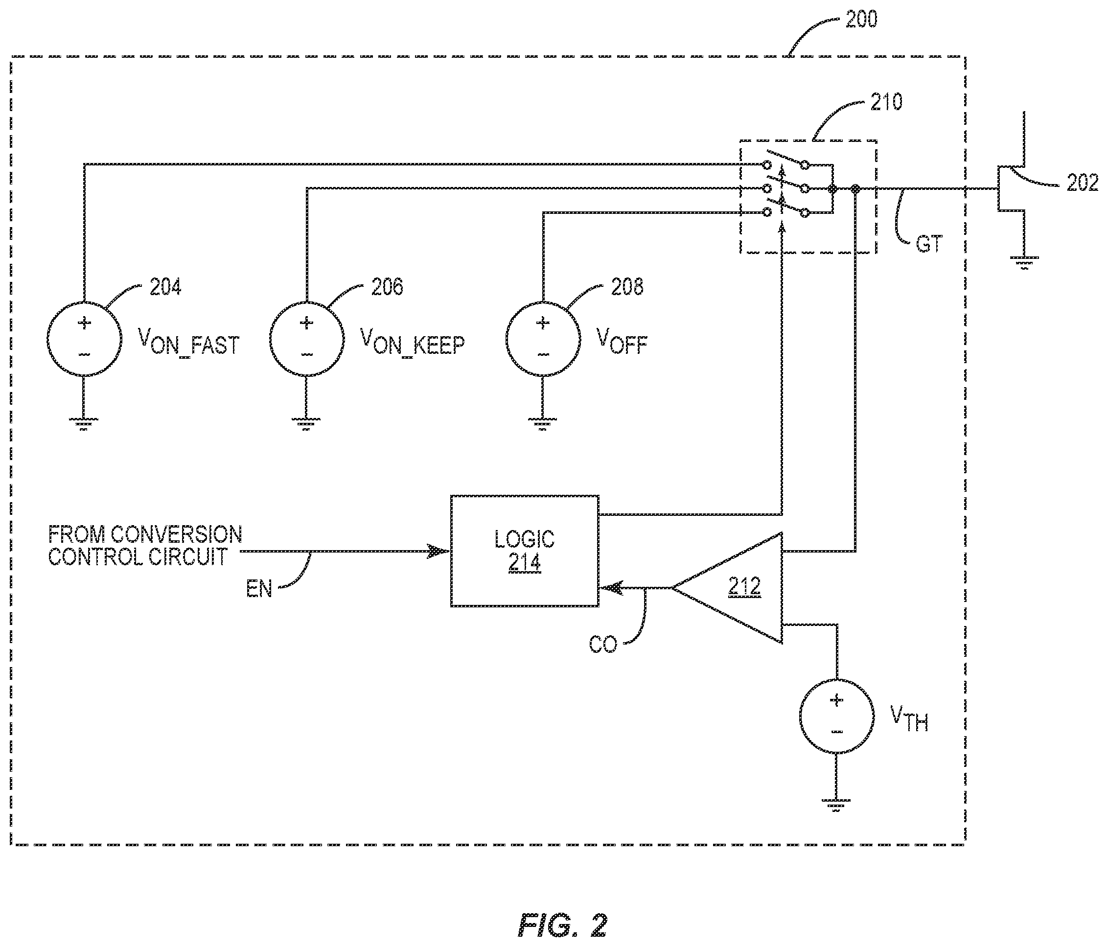 Patent US12562633 Figure 2 – Using different voltage levels to close a switch in a switch converter