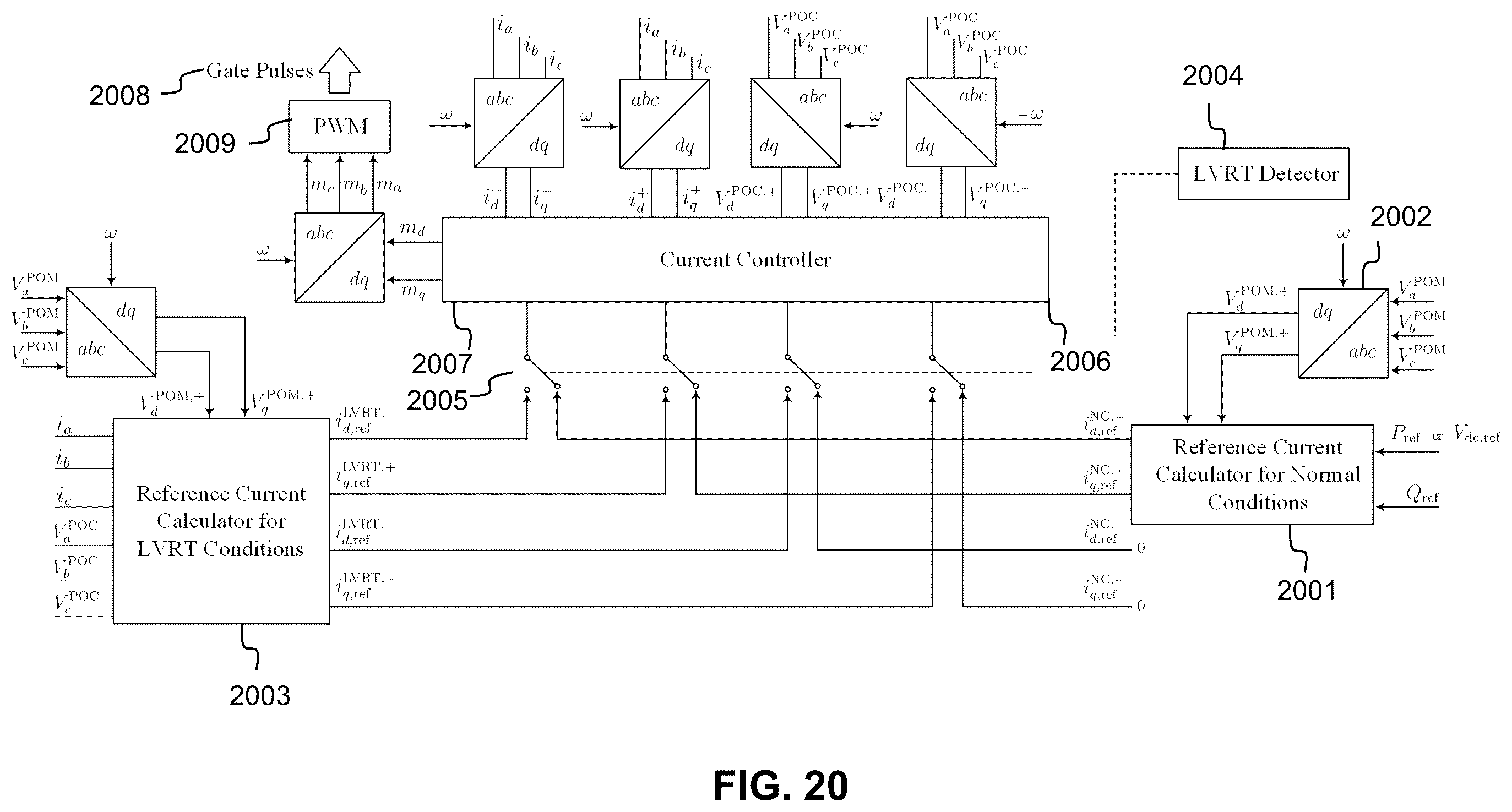 Patent US12562637 Figure 20 – System and method for determining active and reactive currents during asymmetrical low-voltage ride through (LVRT) conditions