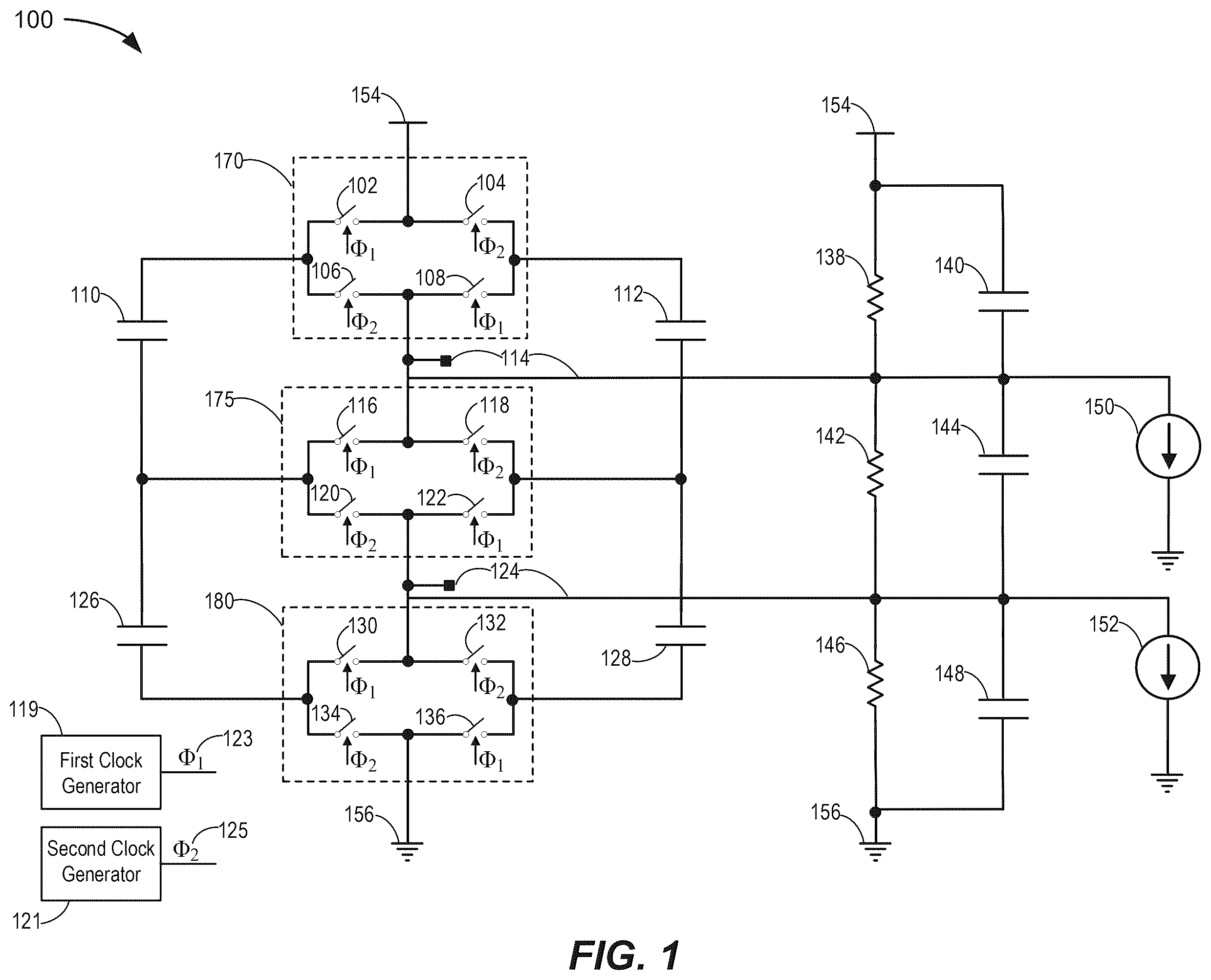 Patent US12562647 Figure 1 – Dual-output switched-capacitor power converter