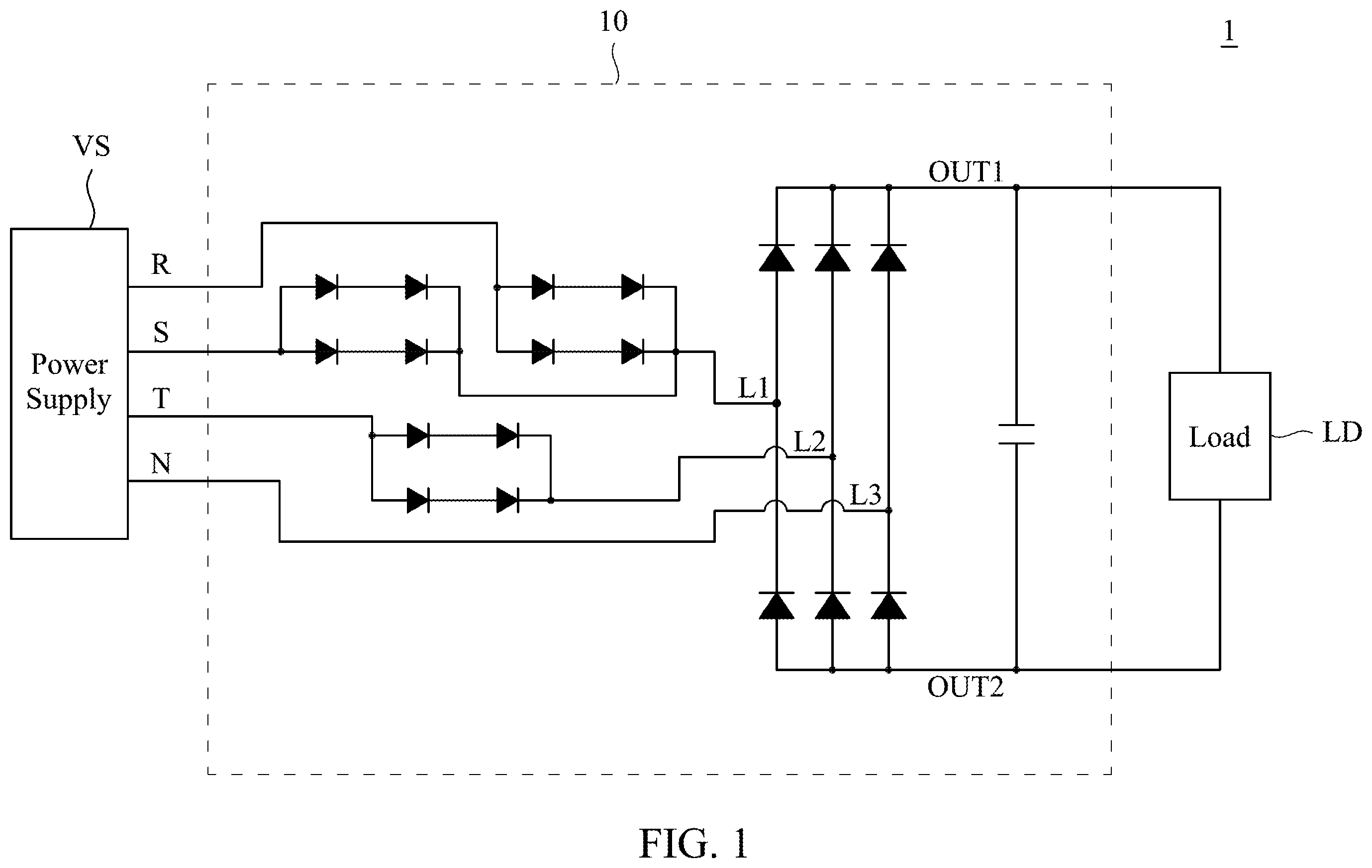 Patent US12562652 Figure 1 – Electronic transformer and three-phase four-wire power system thereof