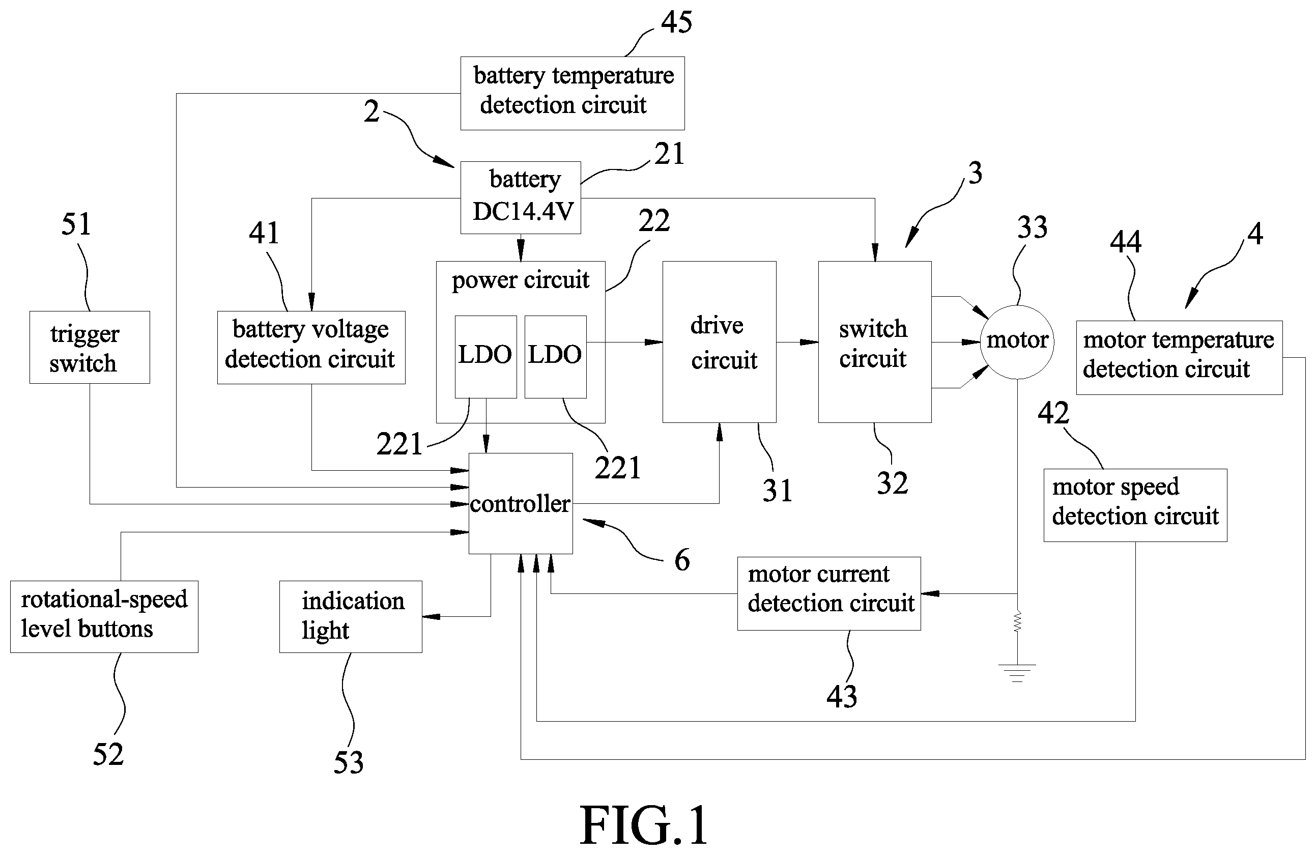 Patent US12562660 Figure 1 – Electric tool and method of controlling rotational speed of the same