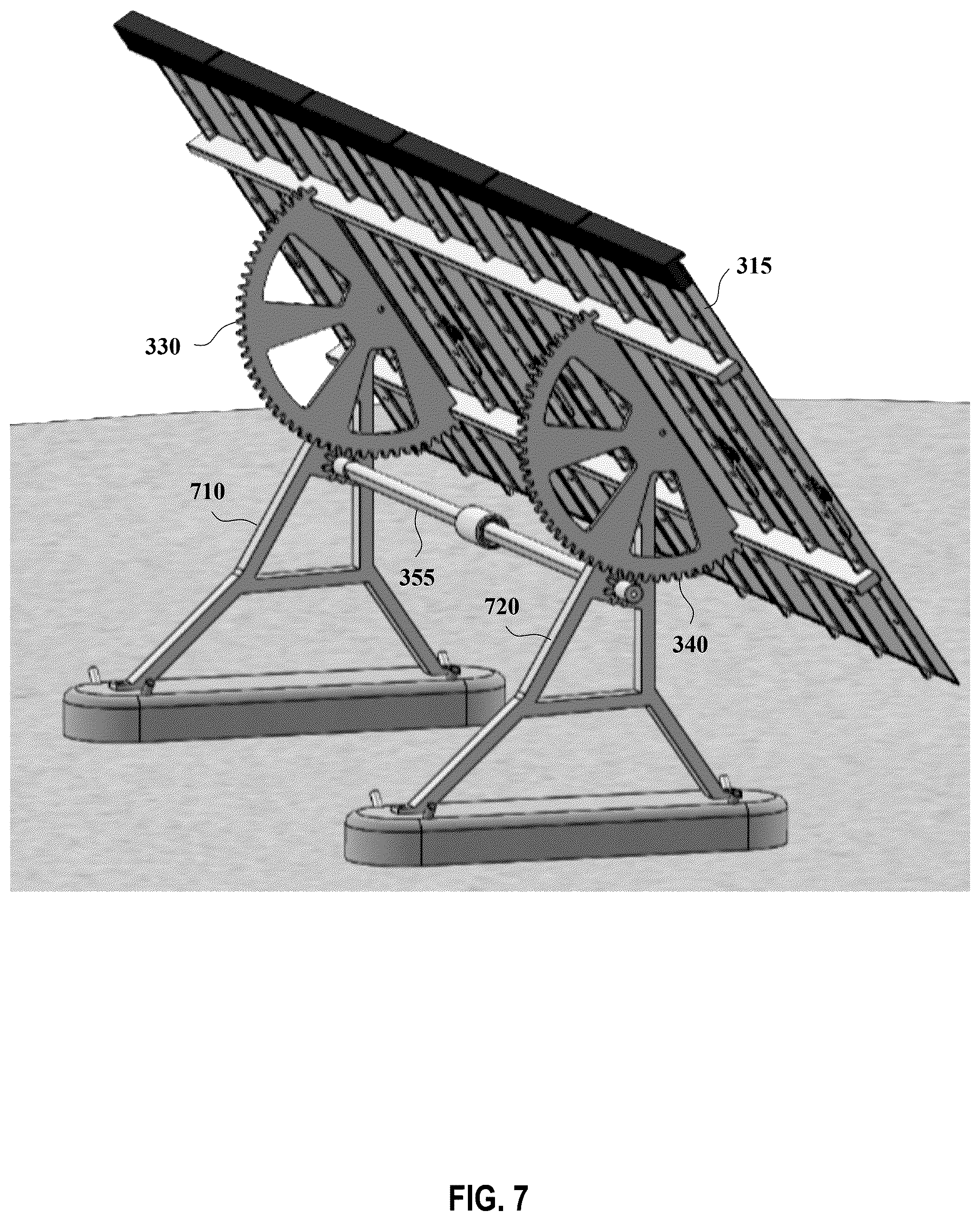 Patent US12562678 Figure 7 – High stow solar tracker with hail protection