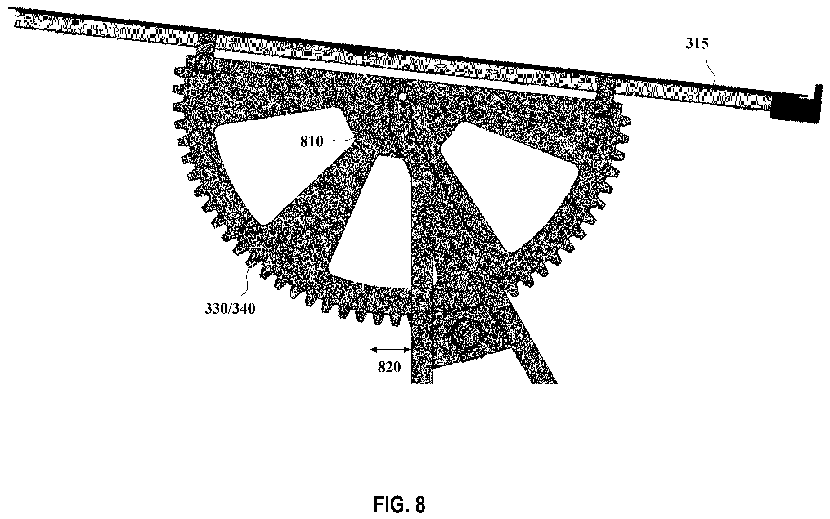 Patent US12562678 Figure 8 – High stow solar tracker with hail protection