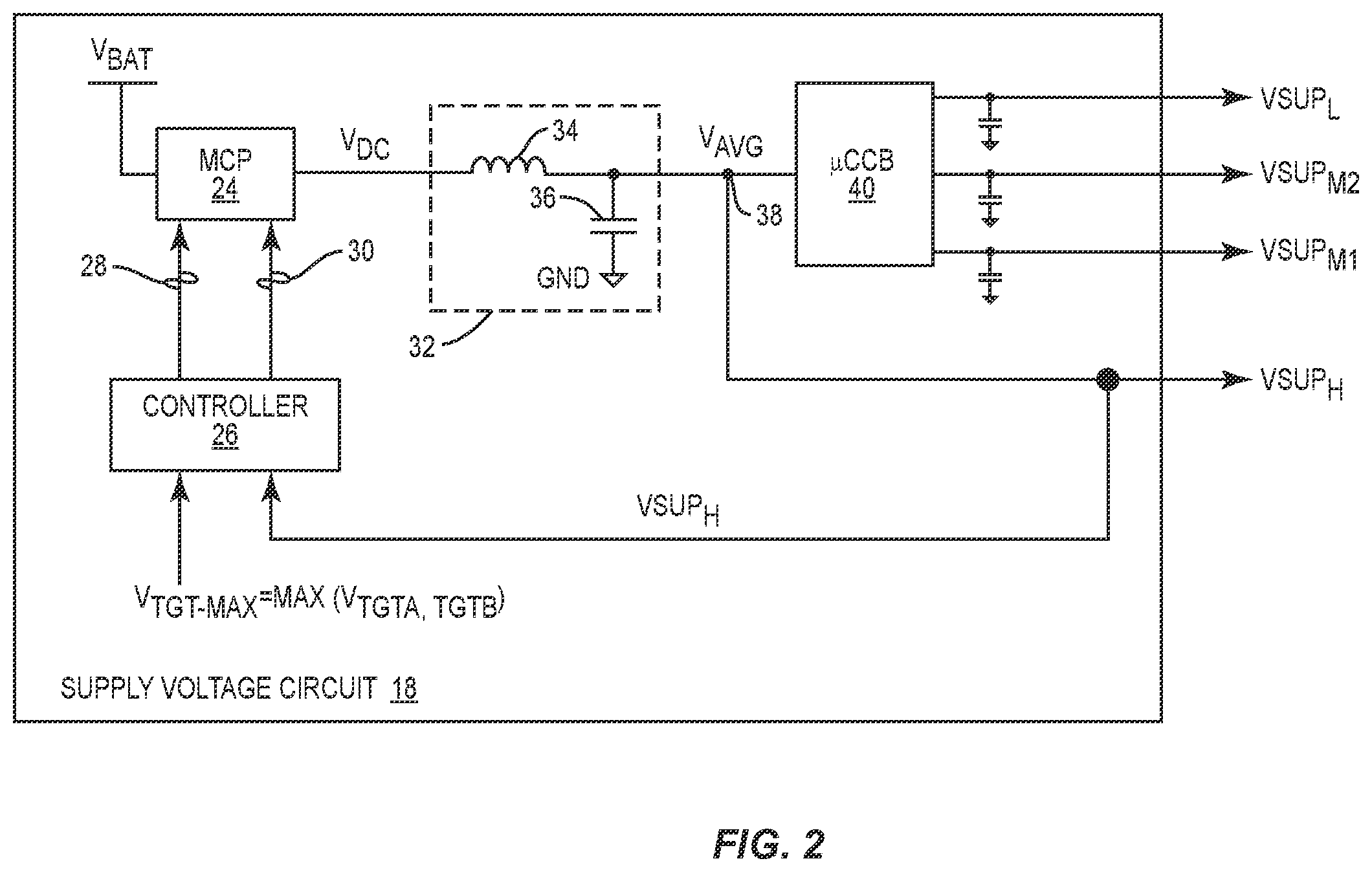 Patent US12562688 Figure 2 – Power management circuit operable with multiple supply voltages