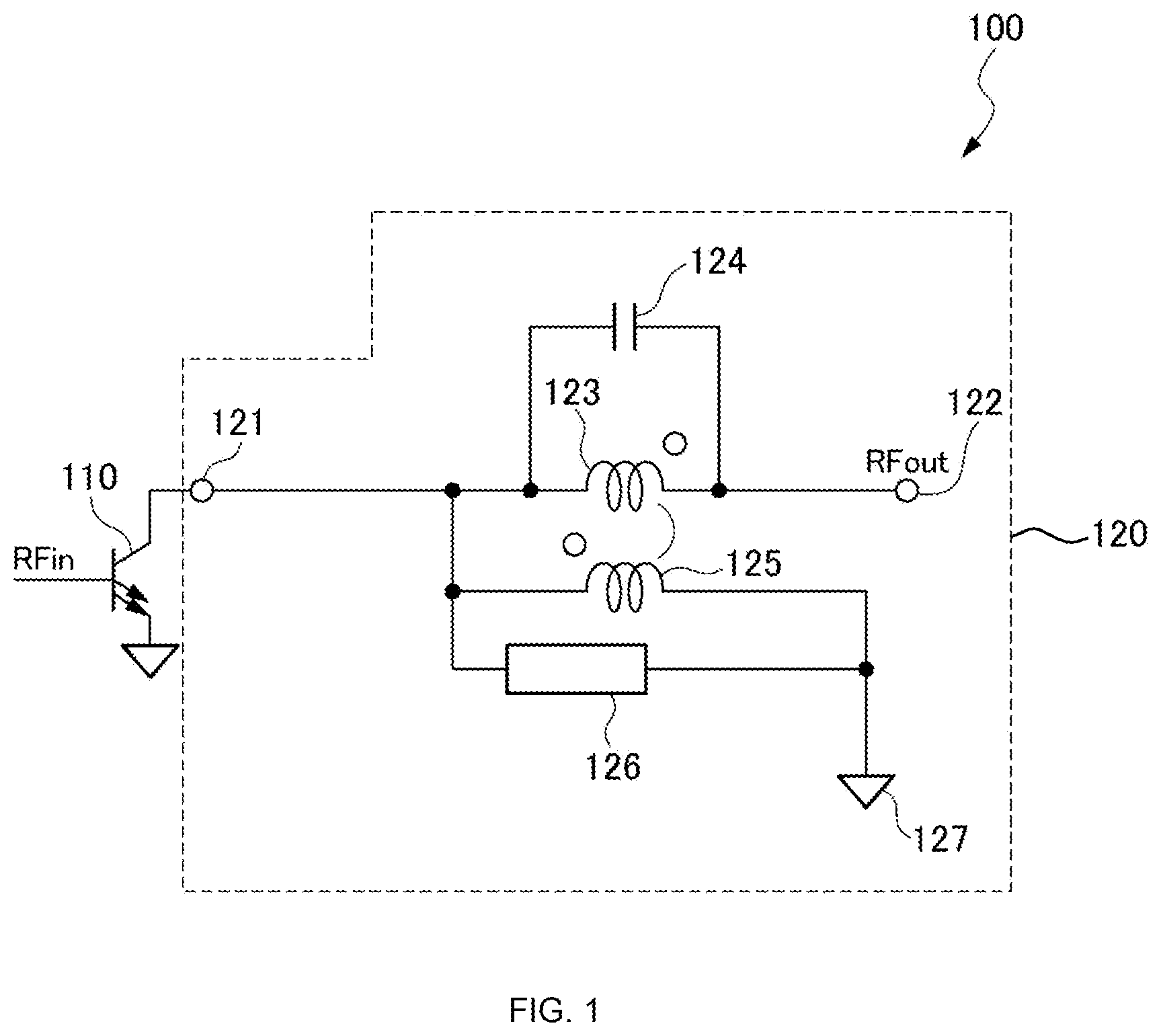 Patent US12562693 Figure 1 – Matching circuit and power amplifier circuit