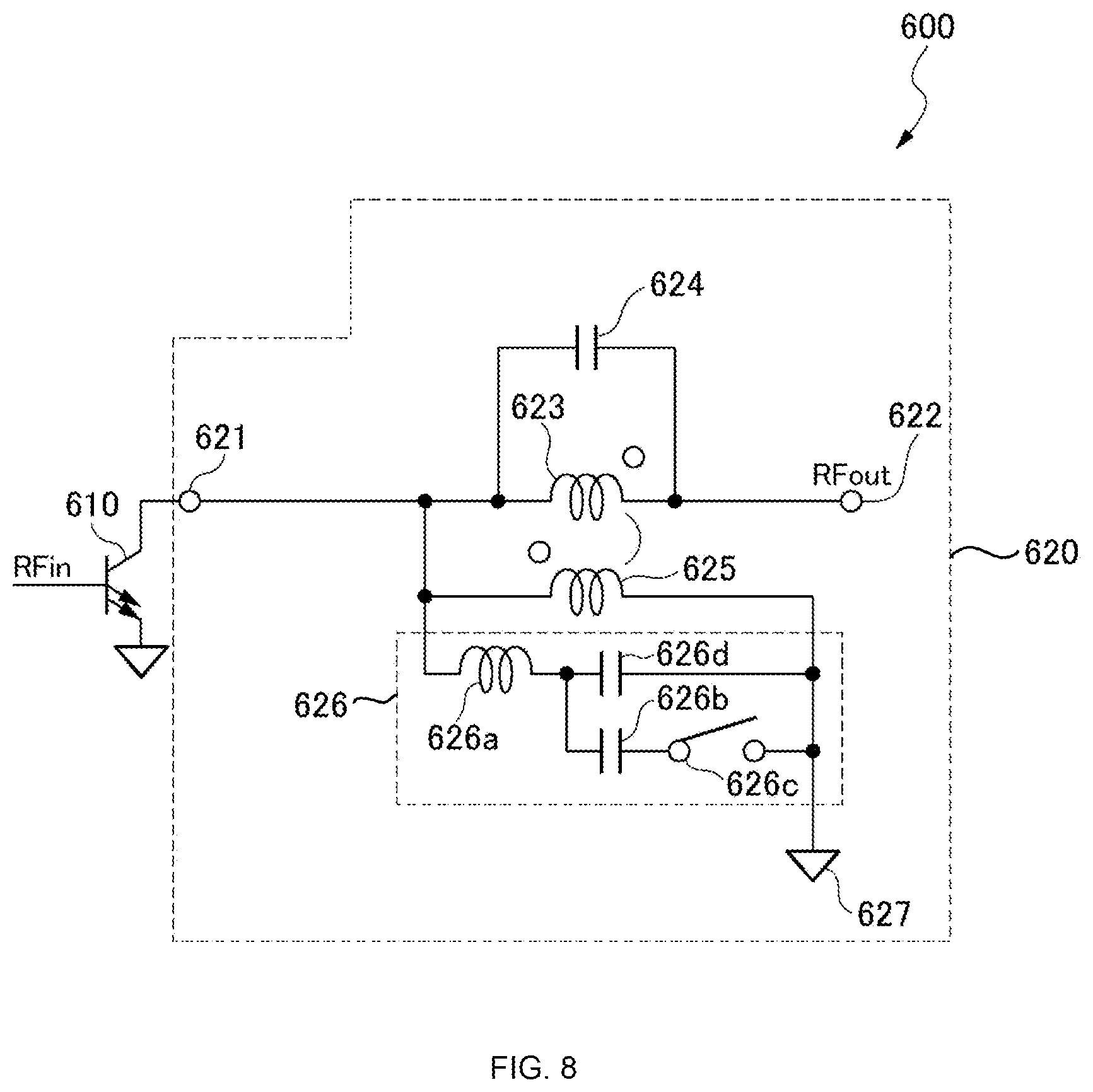 Patent US12562693 Figure 8 – Matching circuit and power amplifier circuit
