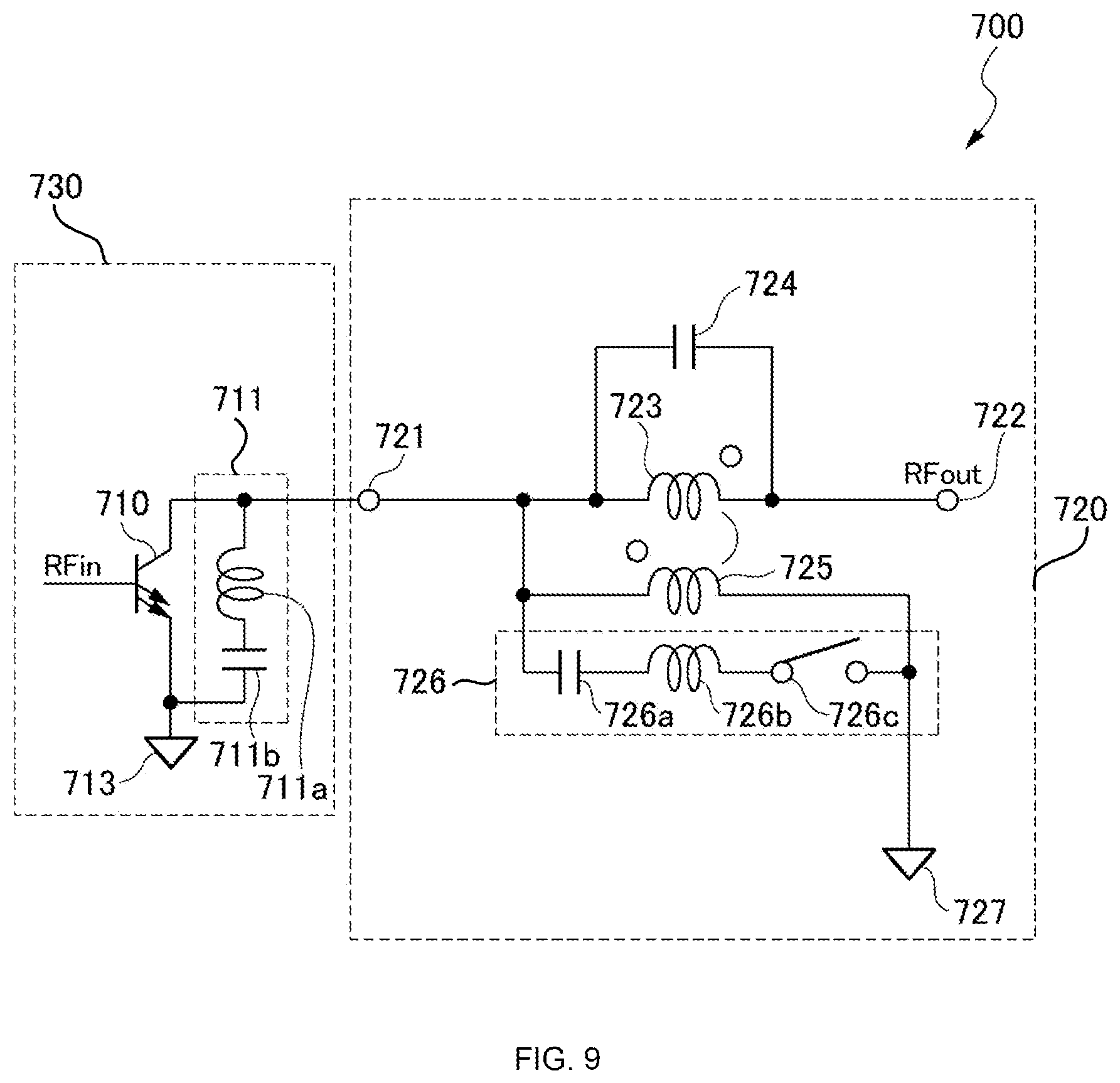 Patent US12562693 Figure 9 – Matching circuit and power amplifier circuit