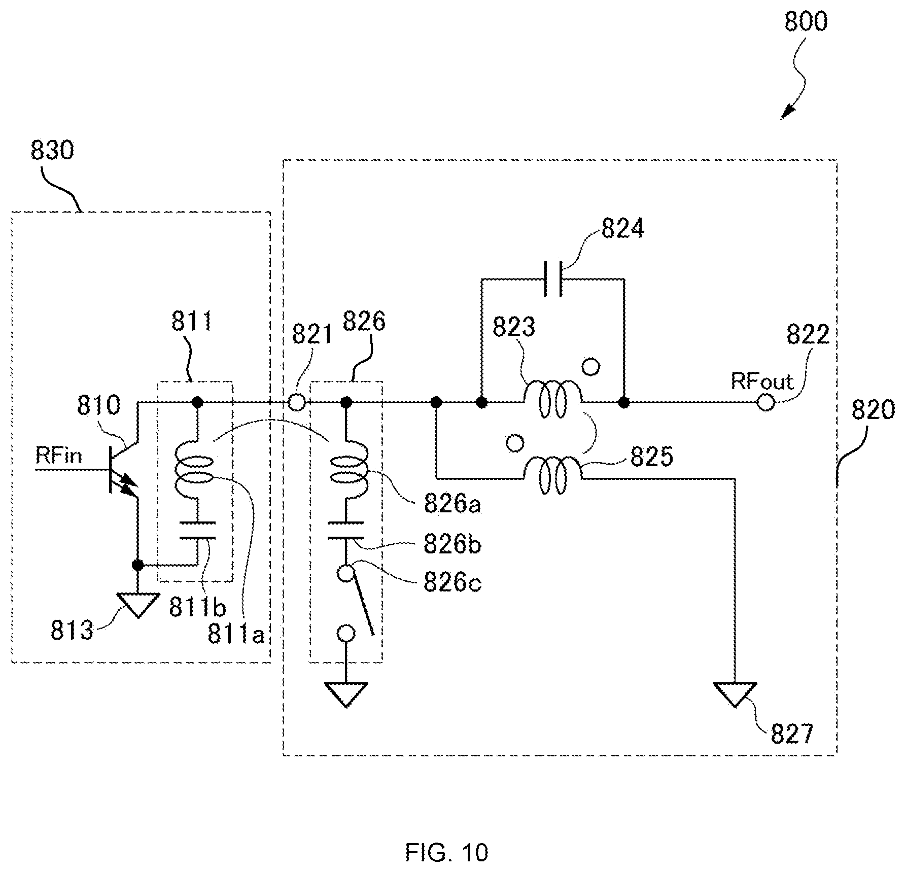 Patent US12562693 Figure 10 – Matching circuit and power amplifier circuit