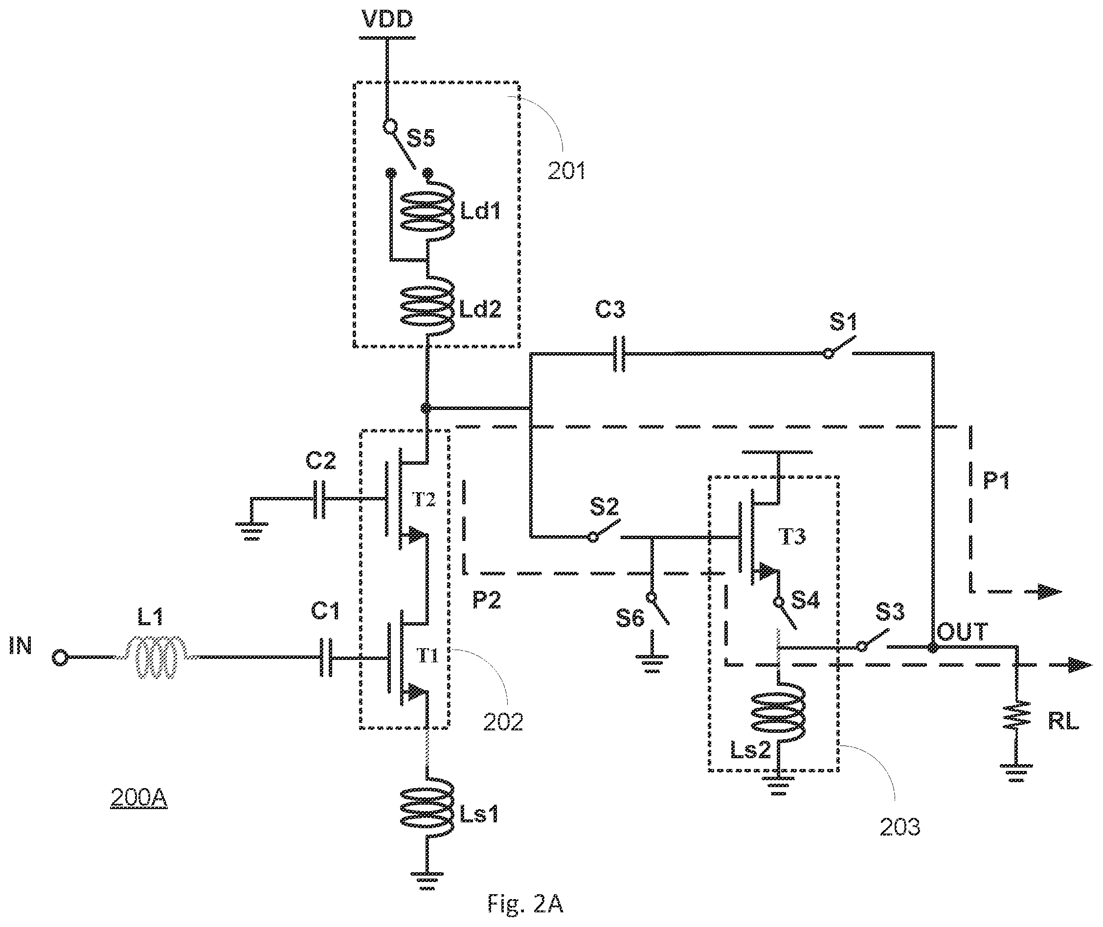 Patent US12562695 Figure 3 – Wideband LNA with output match configurability