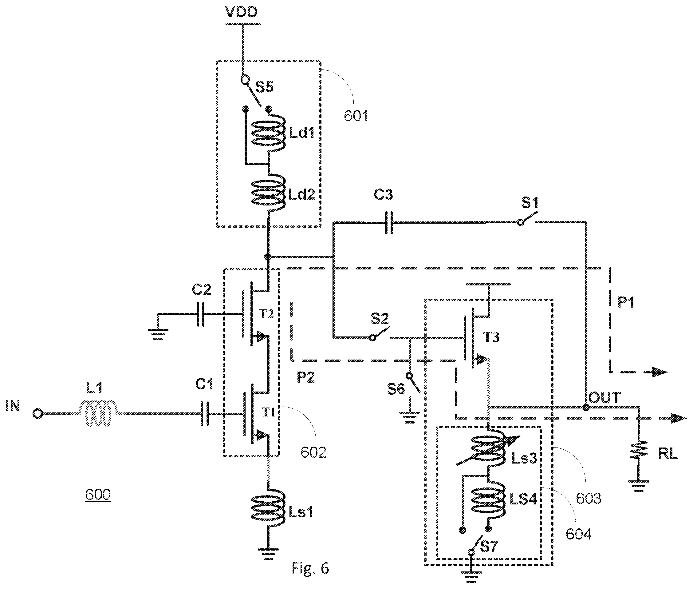Patent US12562695 Figure 9 – Wideband LNA with output match configurability