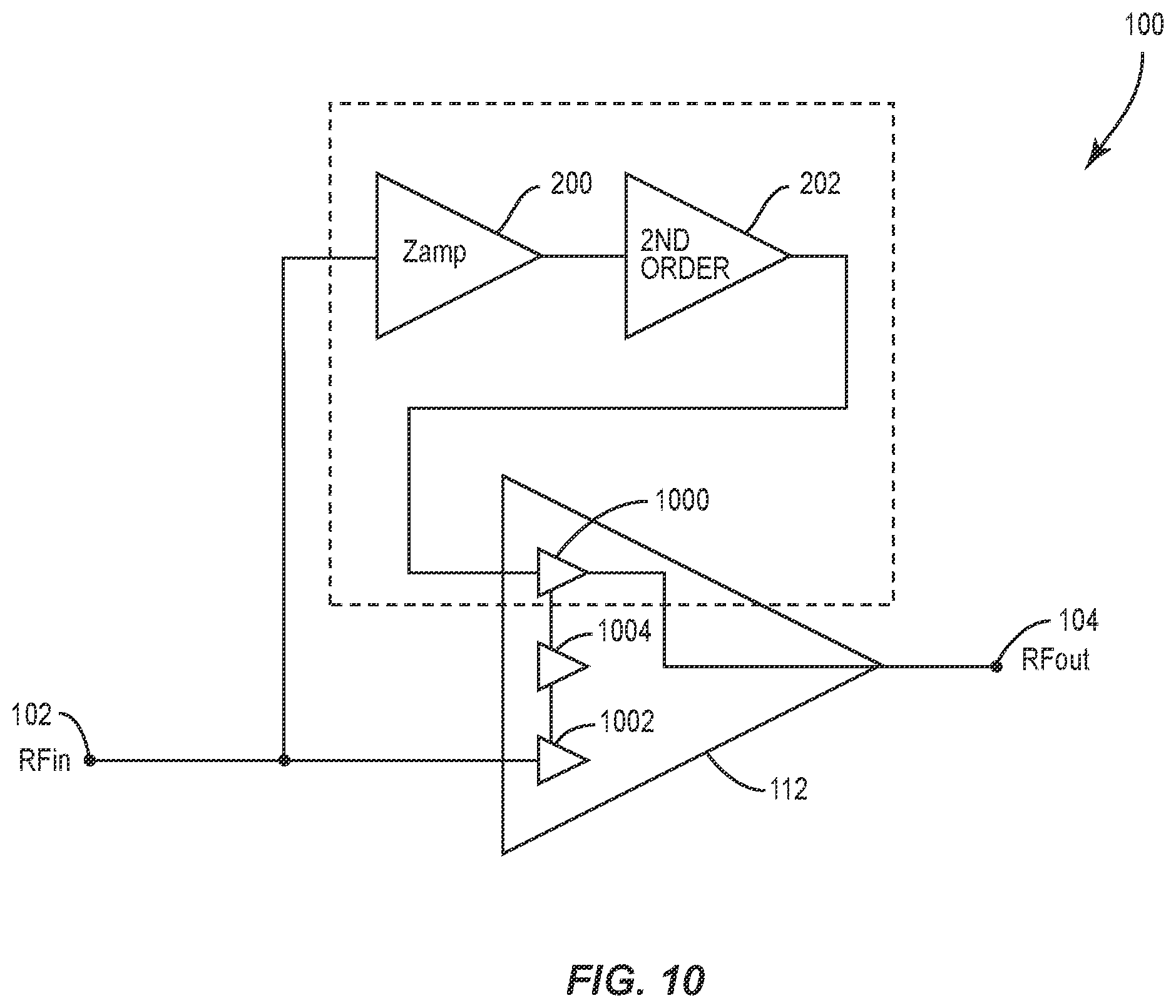 Patent US12562696 Figure 7 – Low noise amplifier (LNA) with distortion and noise cancellation