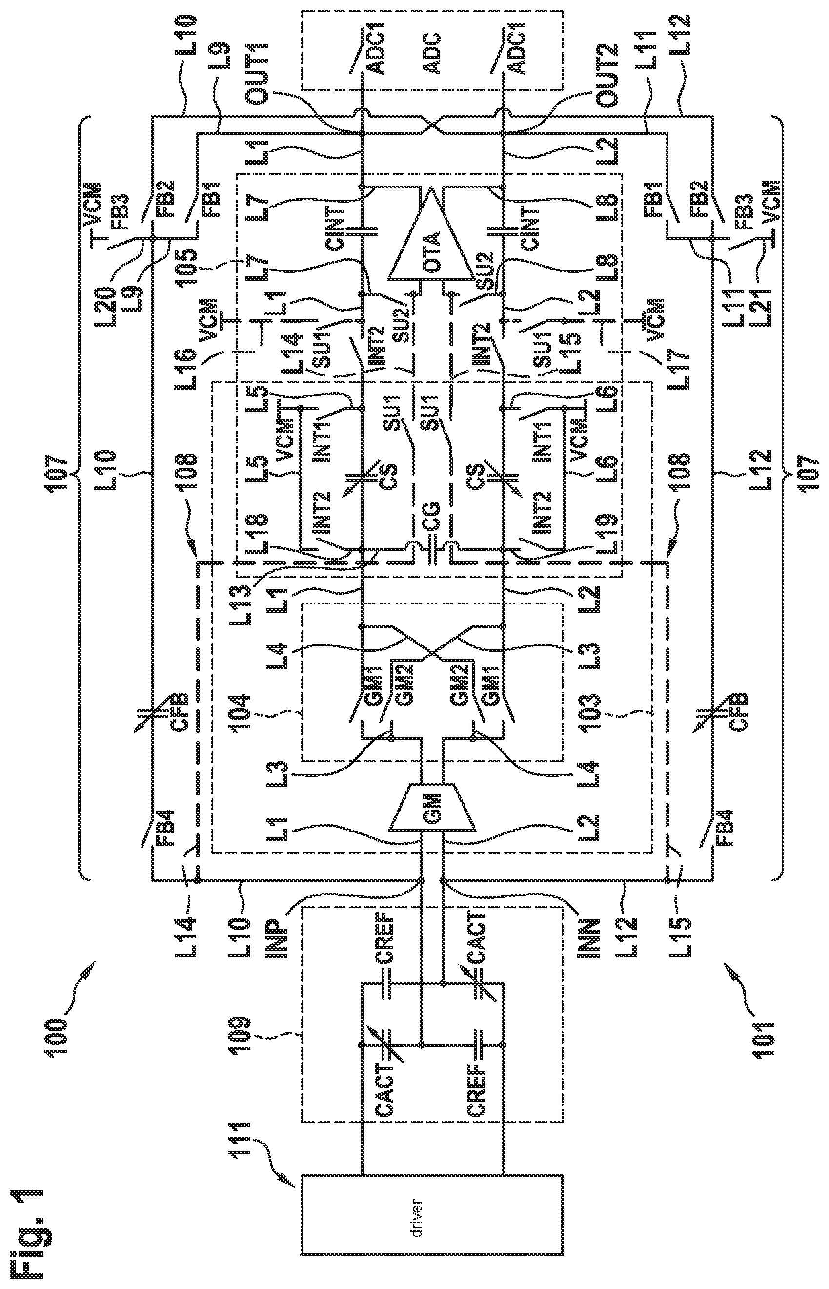 Patent US12562702 Figure 1 – Analog front-end architecture for capacitive pressure sensor