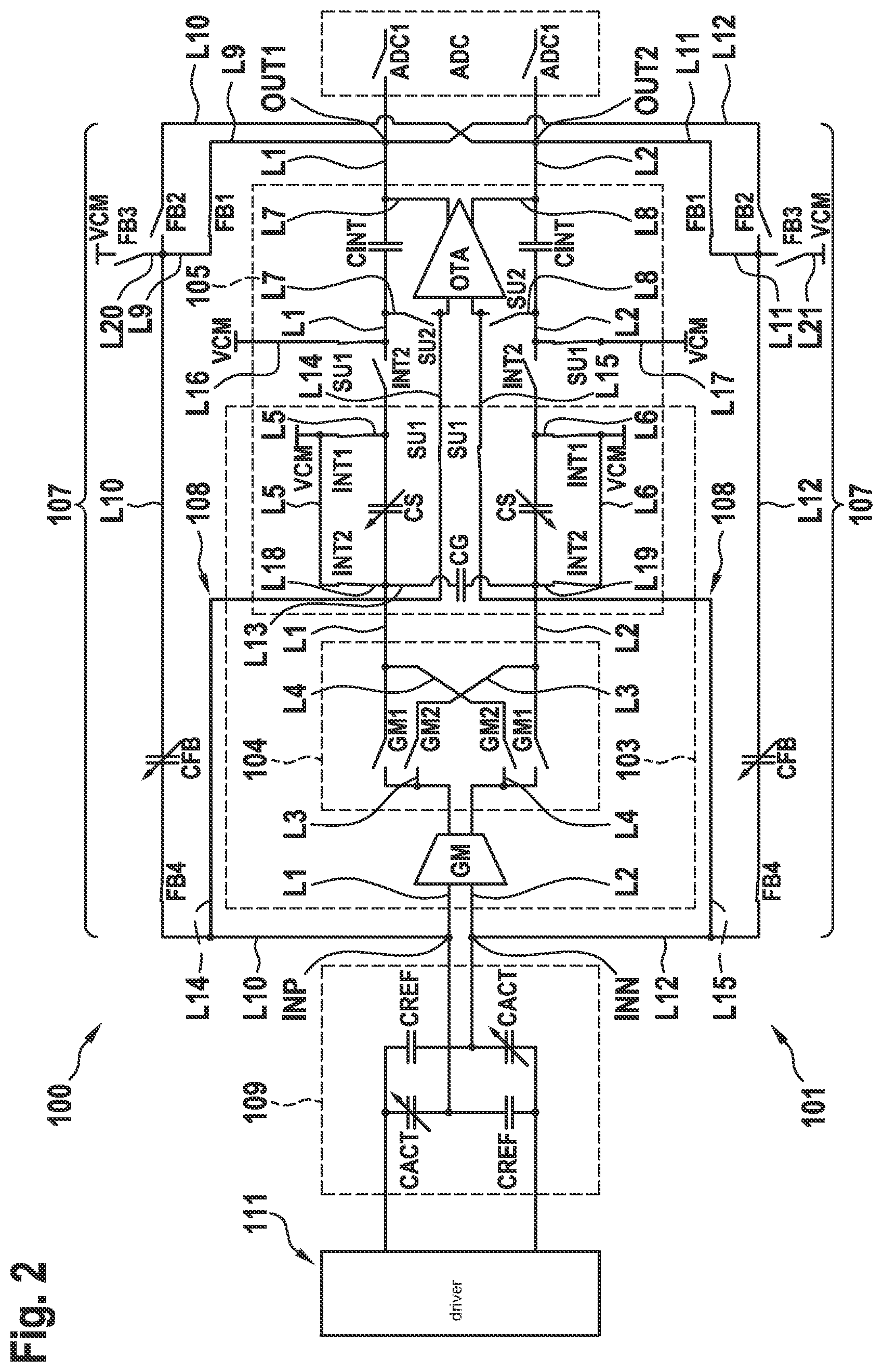 Patent US12562702 Figure 2 – Analog front-end architecture for capacitive pressure sensor