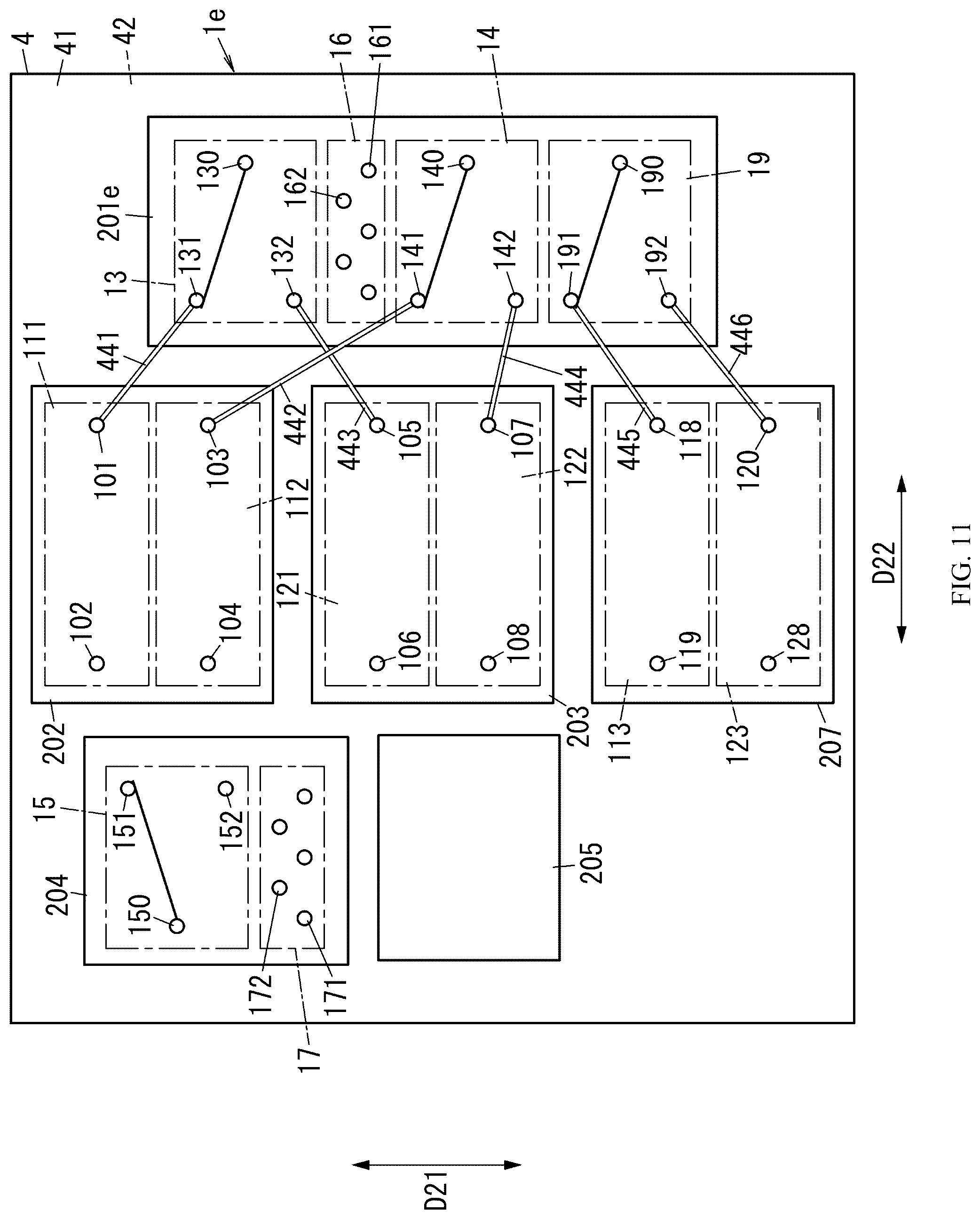 Patent US12562705 Figure 11 – Radio frequency module including control circuit positioned between switches and communication device