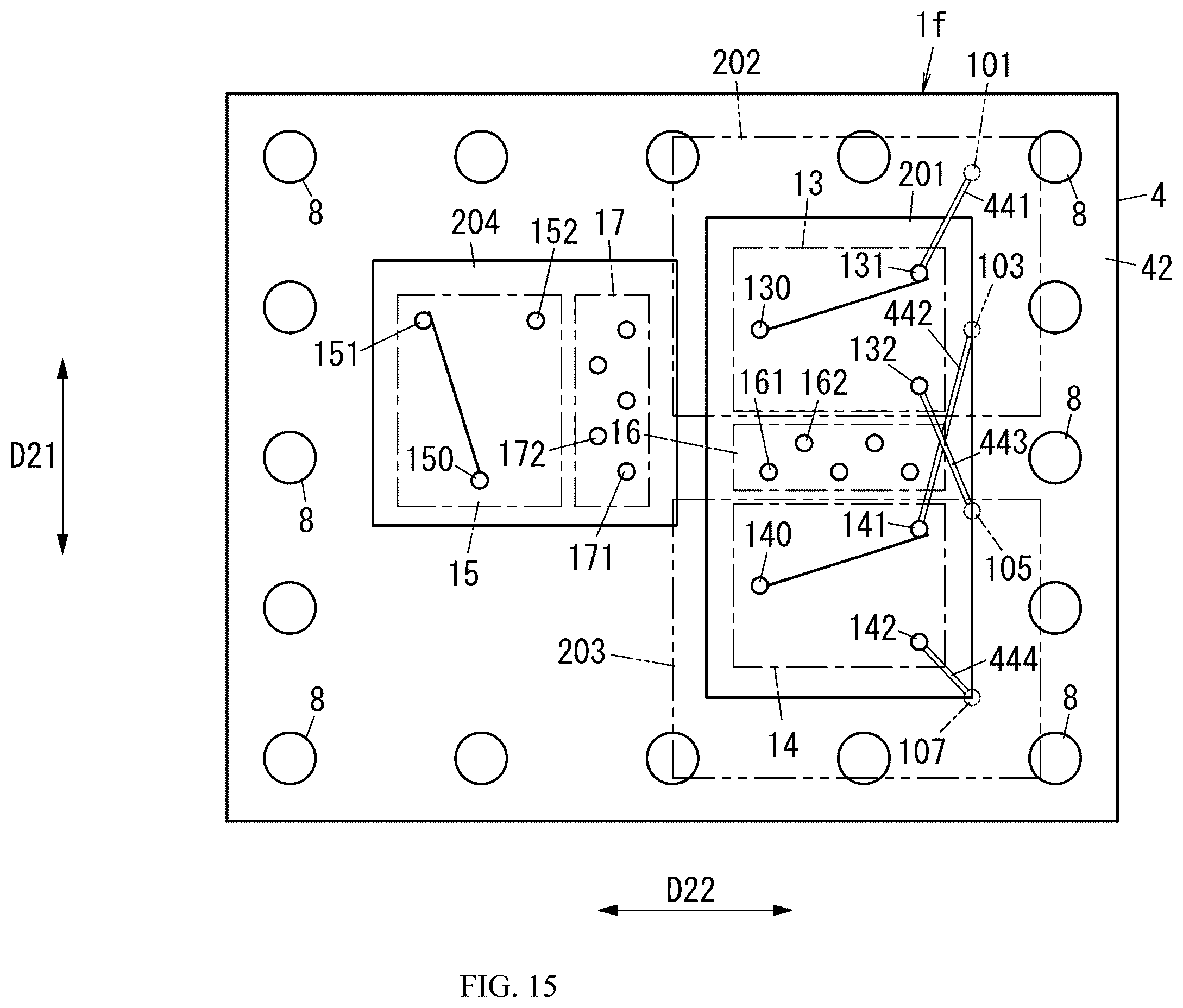 Patent US12562705 Figure 15 – Radio frequency module including control circuit positioned between switches and communication device
