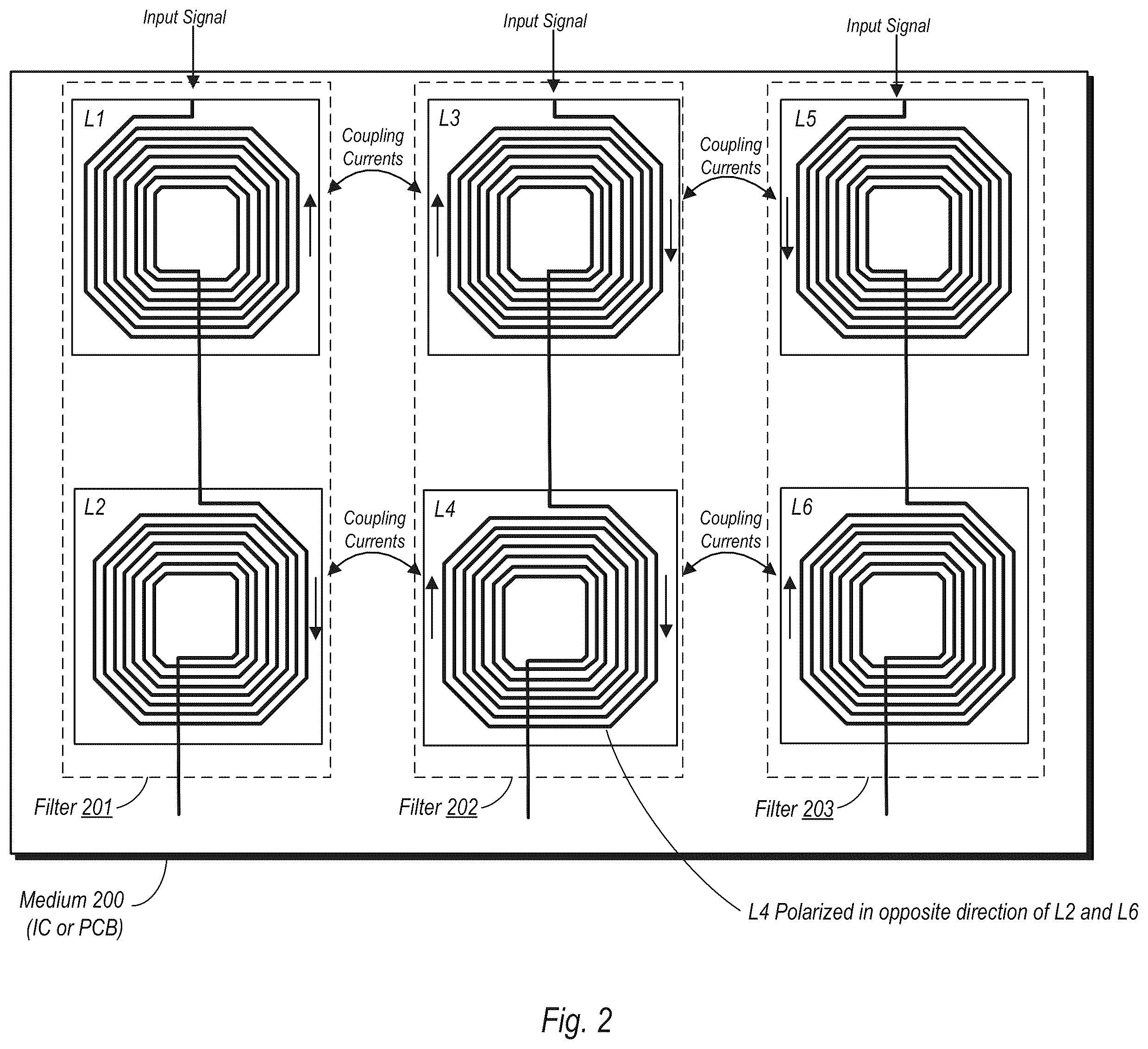Patent US12562706 Figure 2 – Isolation between filters using inductive coupling cancellation