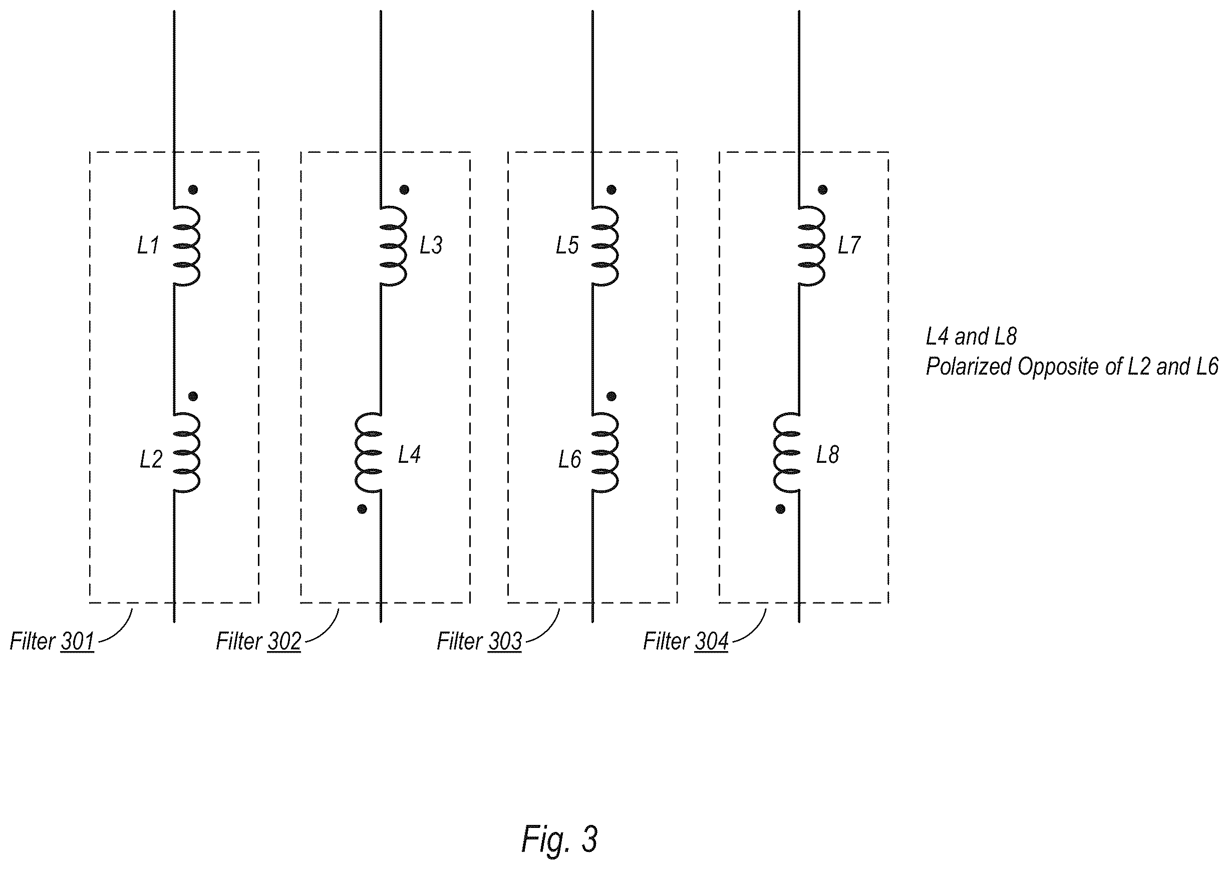 Patent US12562706 Figure 3 – Isolation between filters using inductive coupling cancellation