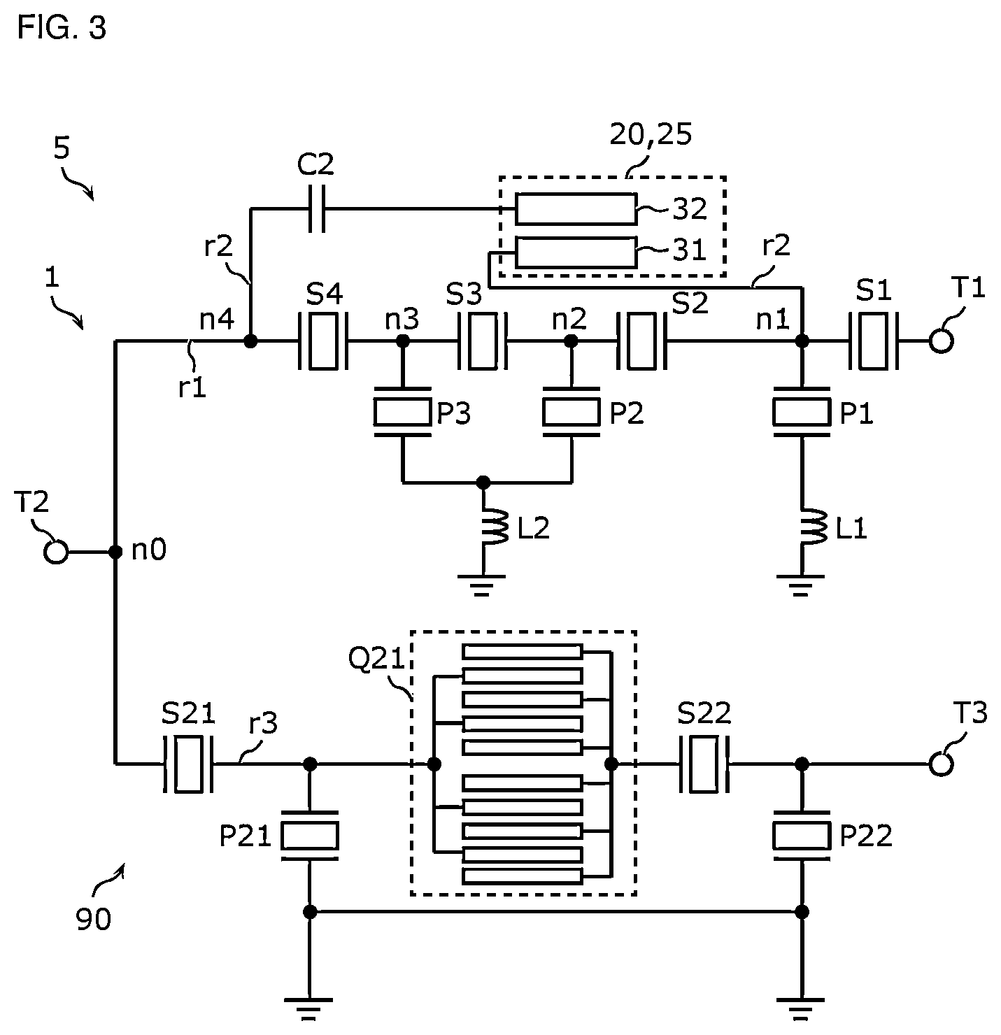 Patent US12562710 Figure 3 – Acoustic wave filter and multiplexer