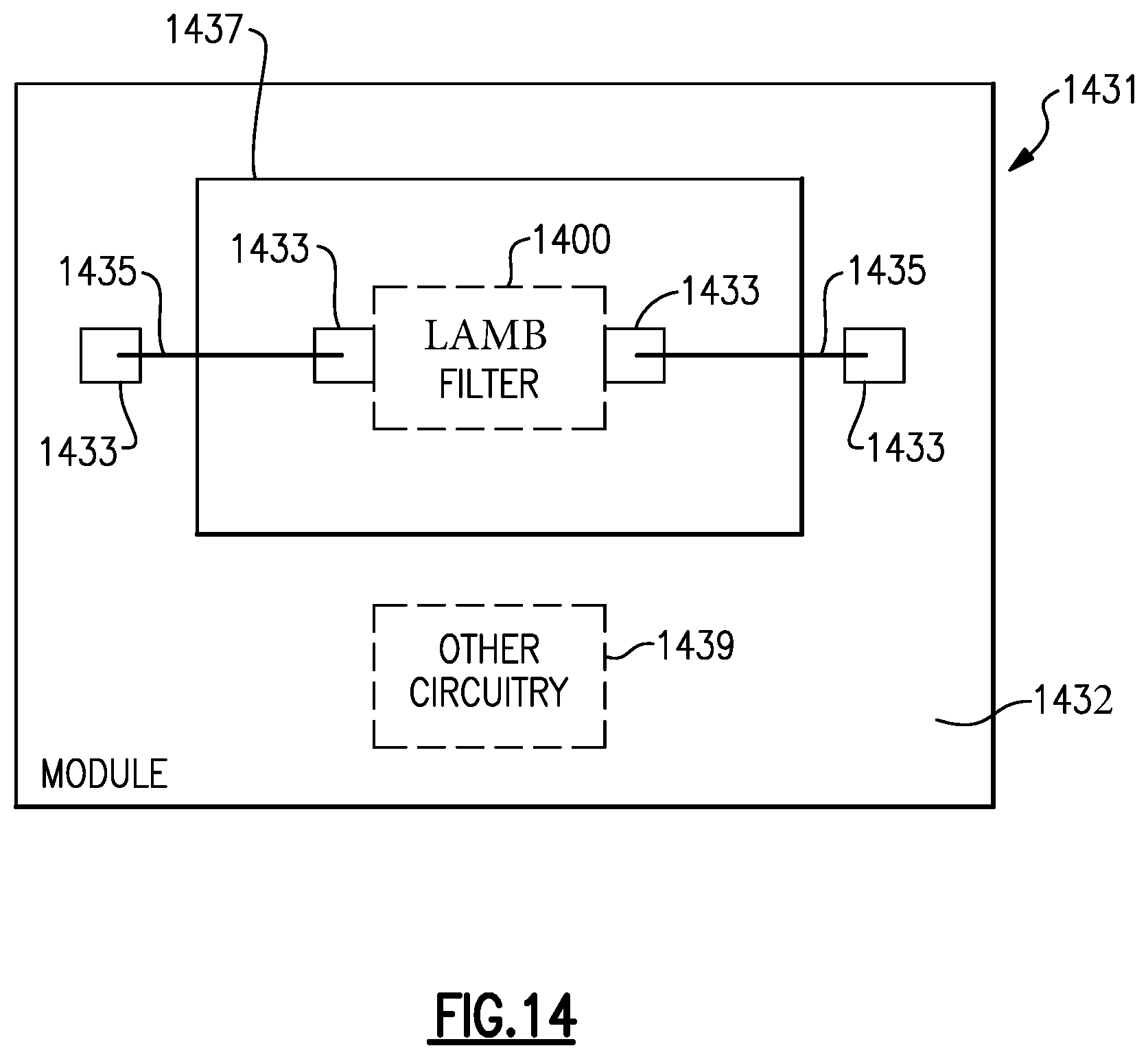 Patent US12562714 Figure 14 – Transversal lamb wave filter with improved out of band rejection