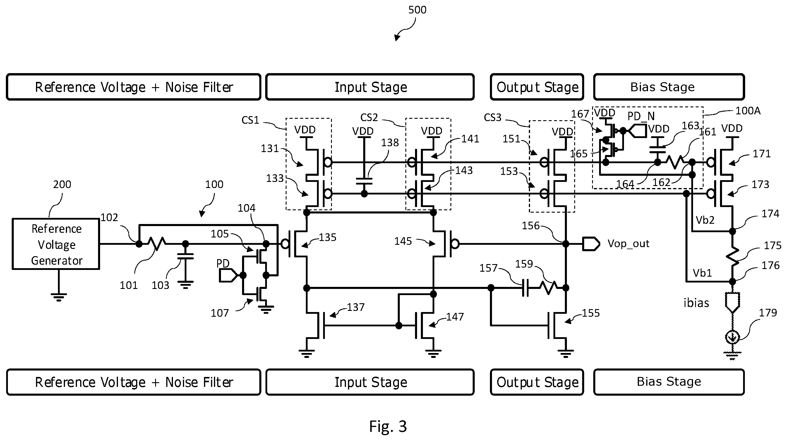 Patent US12562729 Figure 3 – Filter with low leakage power-down switches