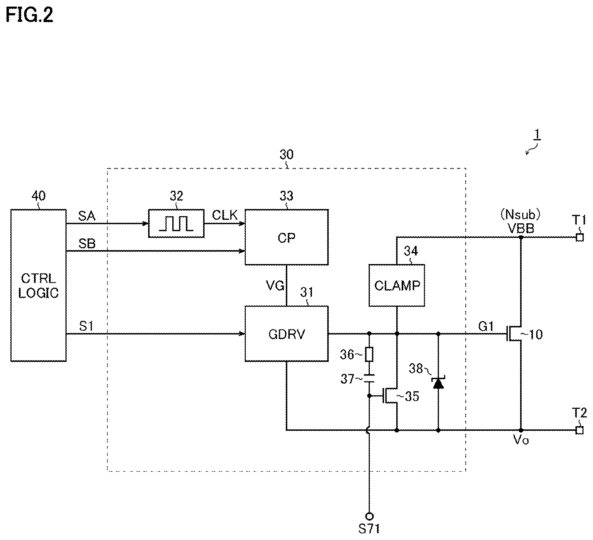 Patent US12562732 Figure 2 – Switching device, electronic device, and vehicle
